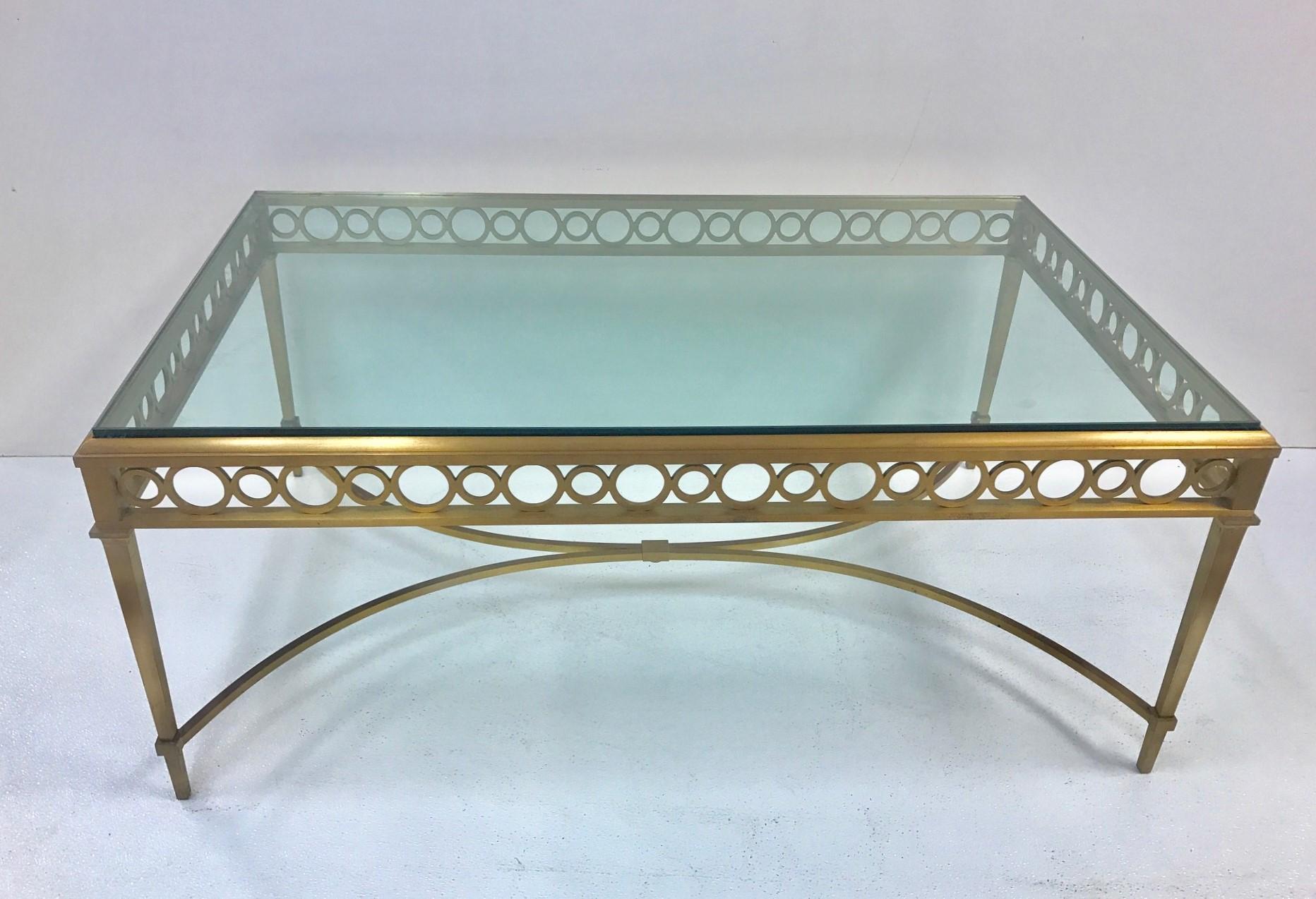Directoire 1950s Maison Jansen Bronze and Glass Coffee Table For Sale