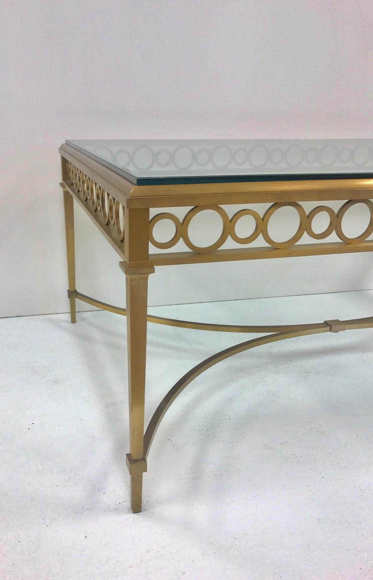 French 1950s Maison Jansen Bronze and Glass Coffee Table For Sale