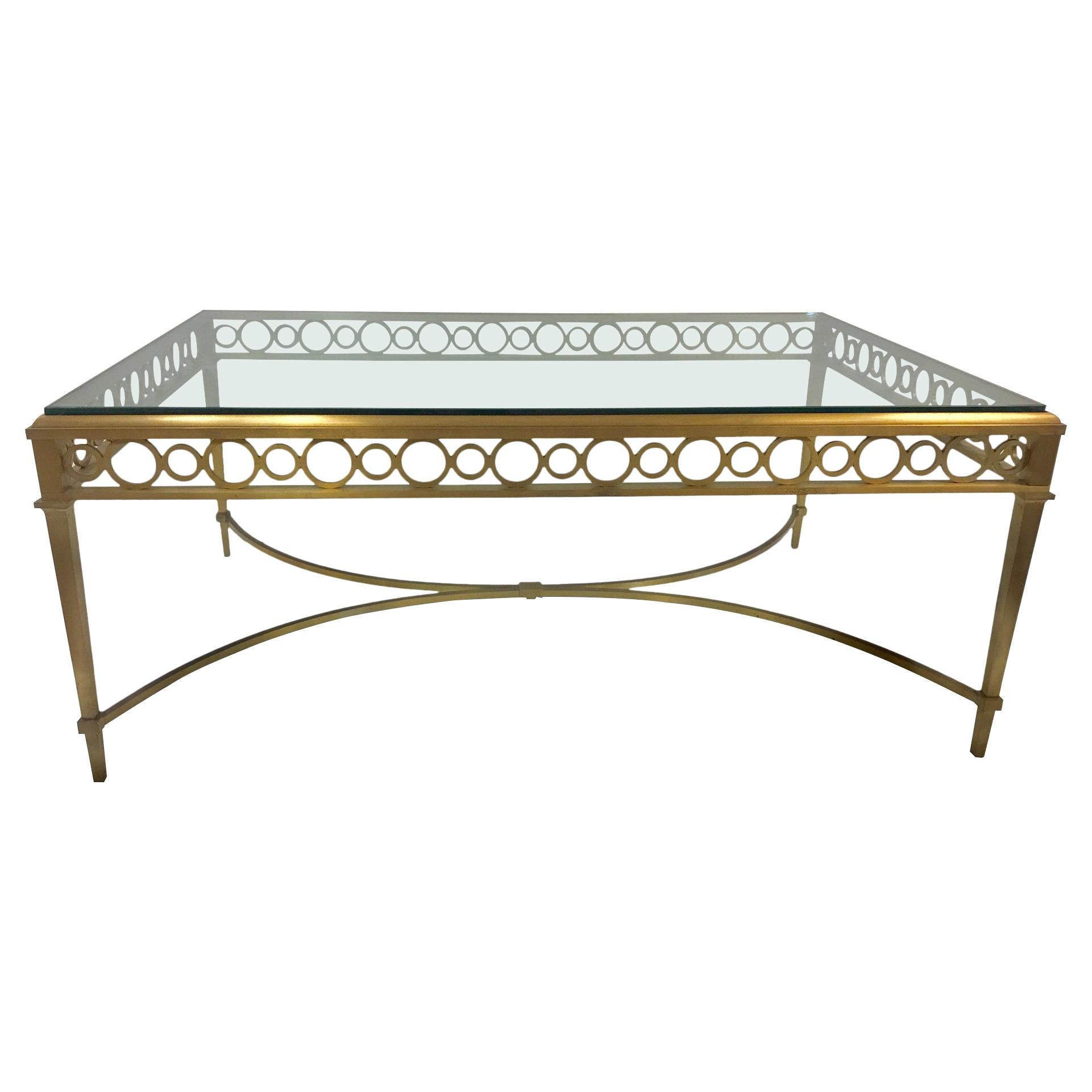 Mesa baja de bronce y cristal Maison Jansen de los años 50