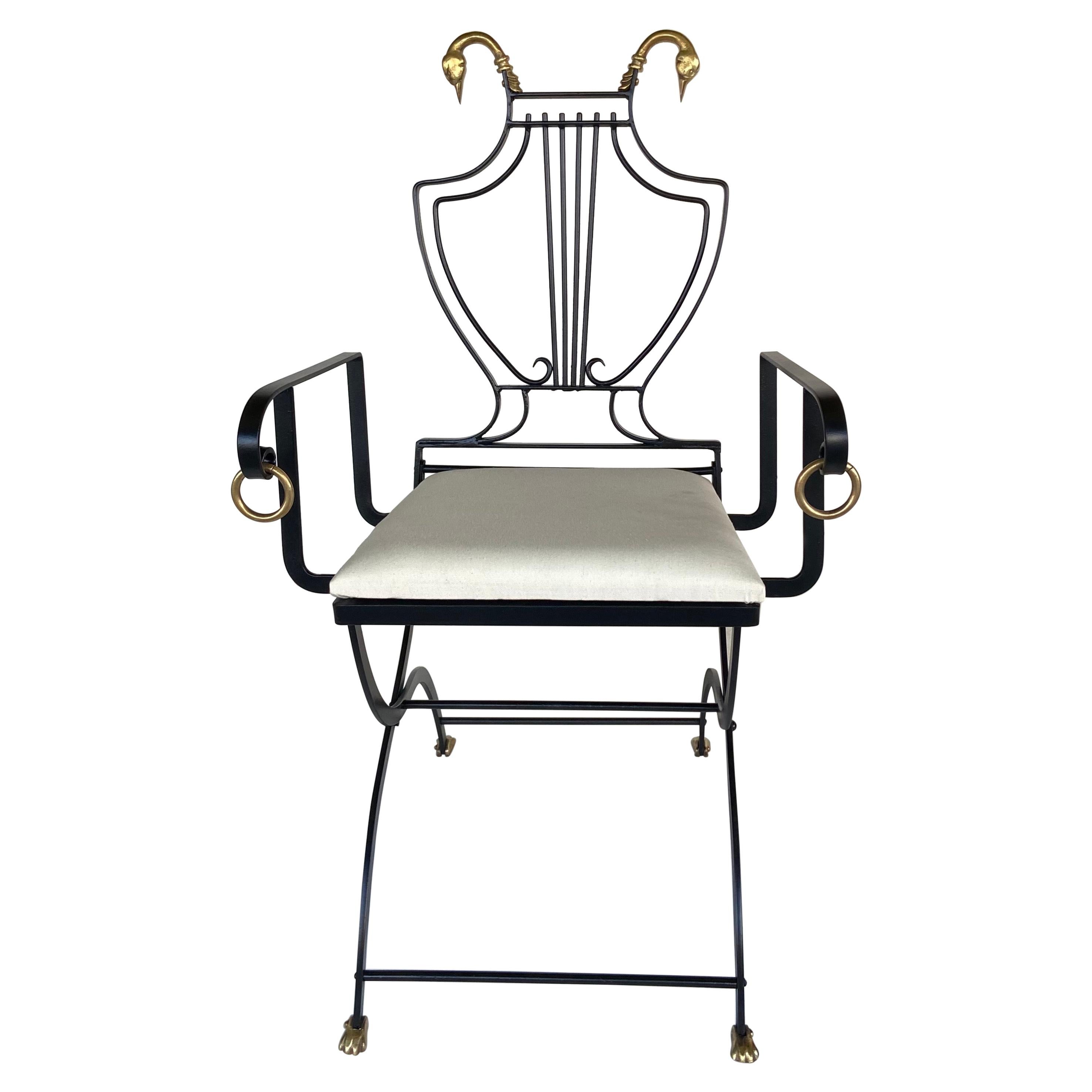 1950s  lyre back and  Swan head wrought iron armchair