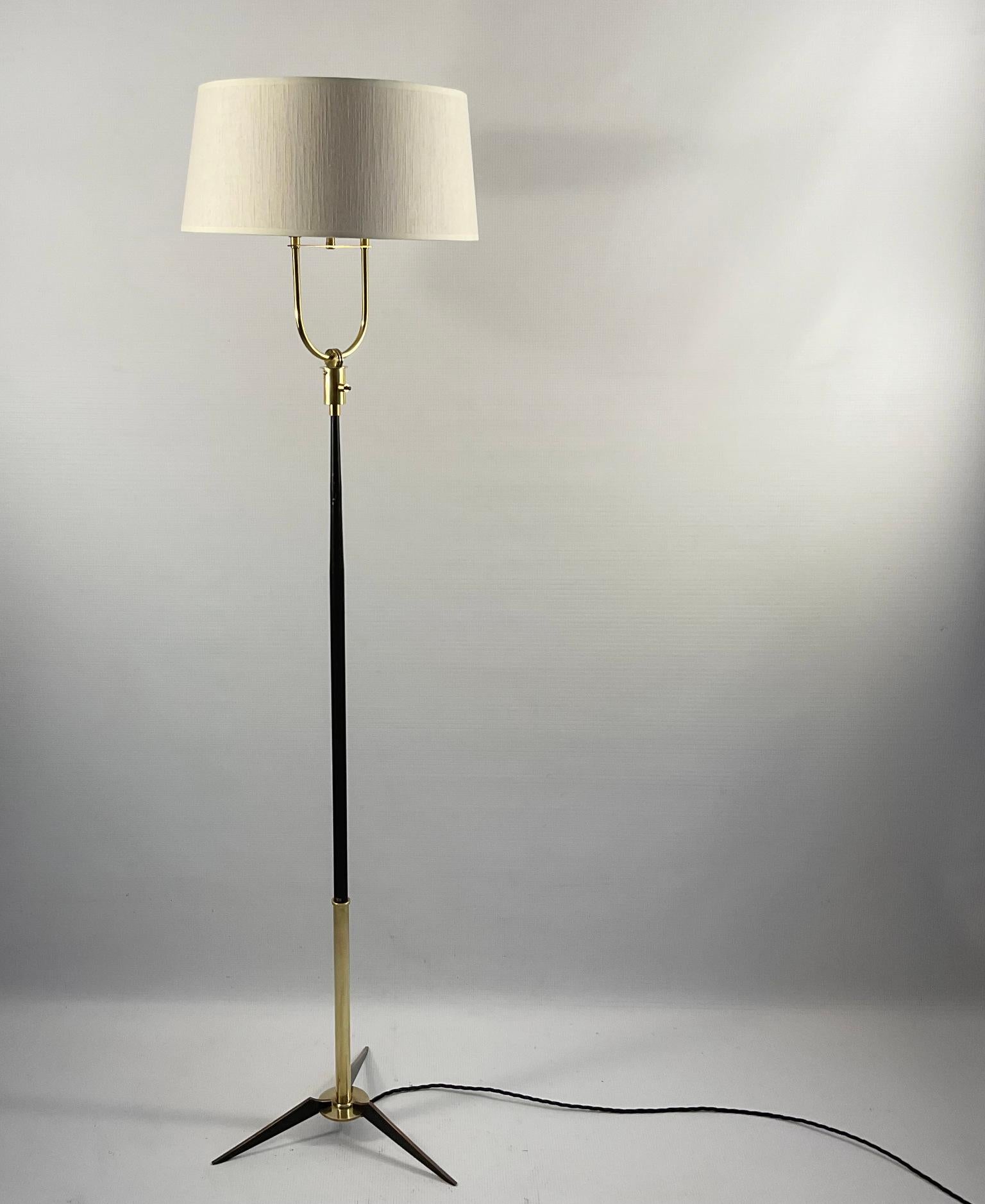 Mid-20th Century Maison Lunel Floor Lamp with a Brass Tripod Base 1950s France