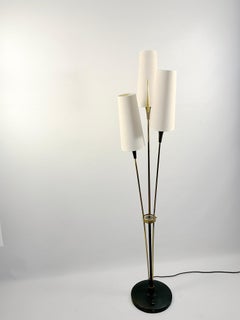 1950s Maison Lunel Floor Lamp with a Decorative Brass Spear and Three Lampshades