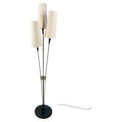 1950s Maison Lunel Floor Lamp with a Decorative Brass Spear and Three Lampshades