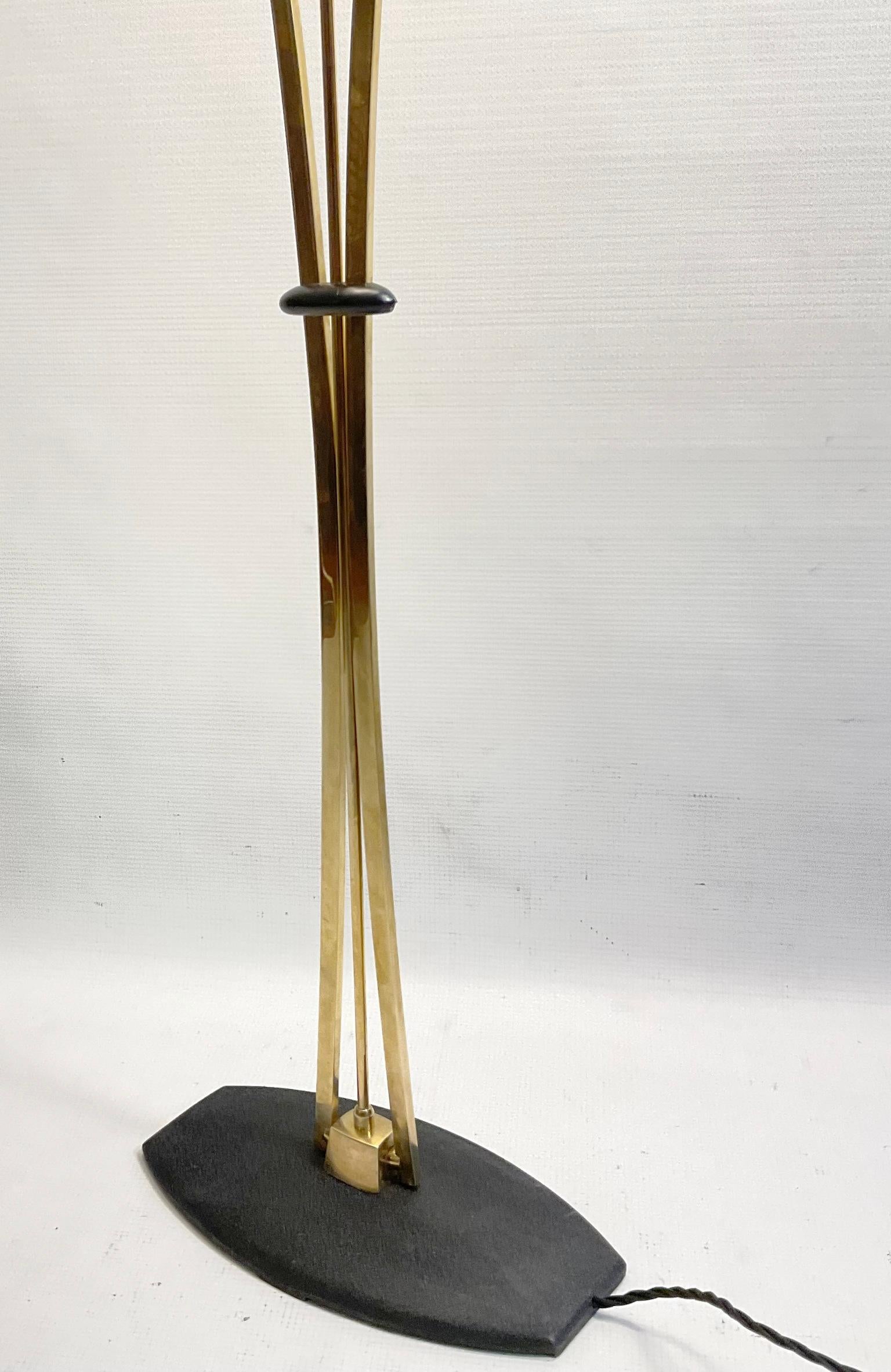 1950s Maison Lunel Floor Lamp with Two Brass Arms and a Decorative Brass Spear In Good Condition For Sale In London, GB