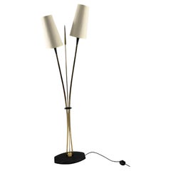 Maison Lunel Stehlampe aus den 1950er Jahren mit zwei Messingarmen und einem dekorativen Speer aus Messing