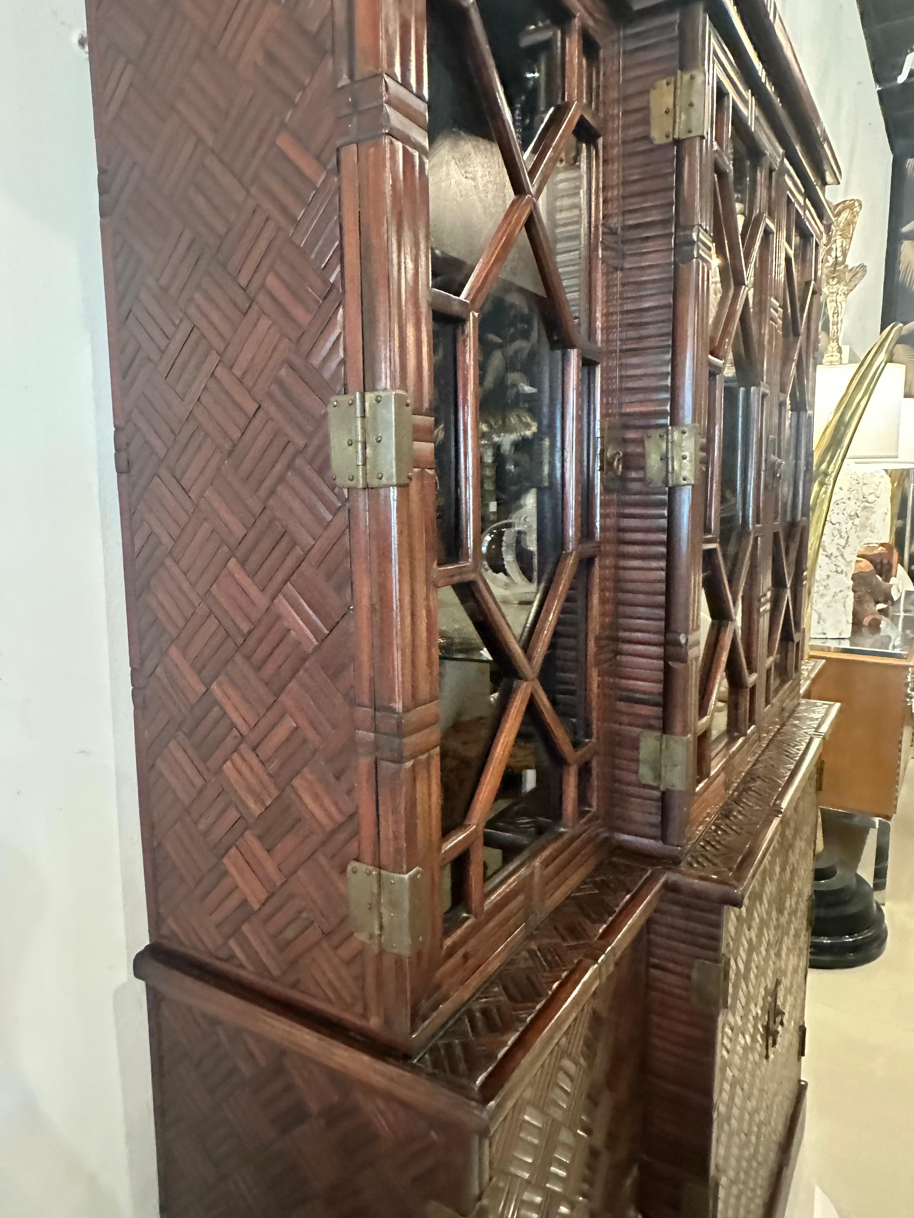 Vajilla Pagoda de Caoba de imitación de bambú y ratán tejida Maitland & Glascoe, años 50 en venta 4