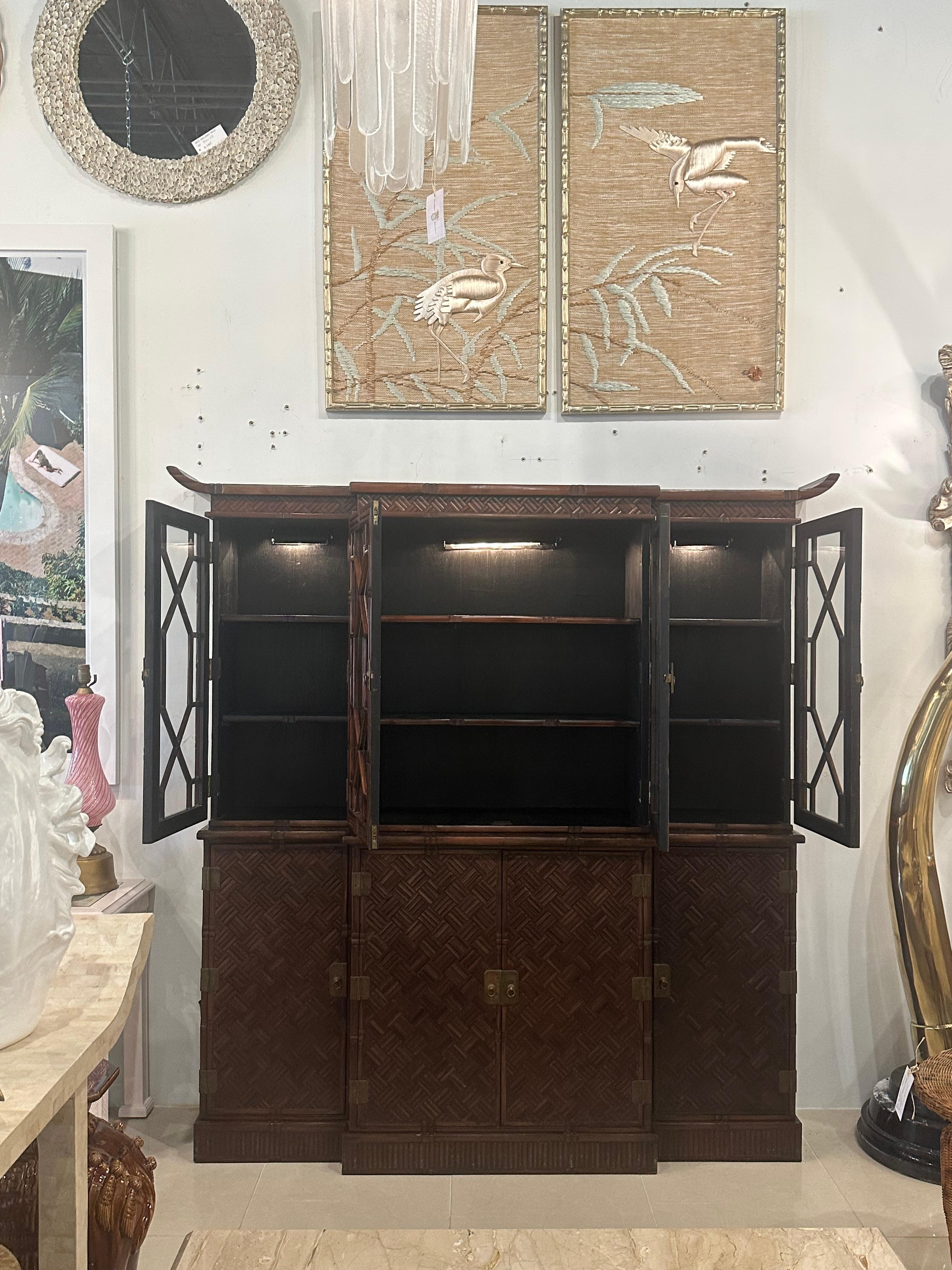 Vajilla Pagoda de Caoba de imitación de bambú y ratán tejida Maitland & Glascoe, años 50 en venta 5