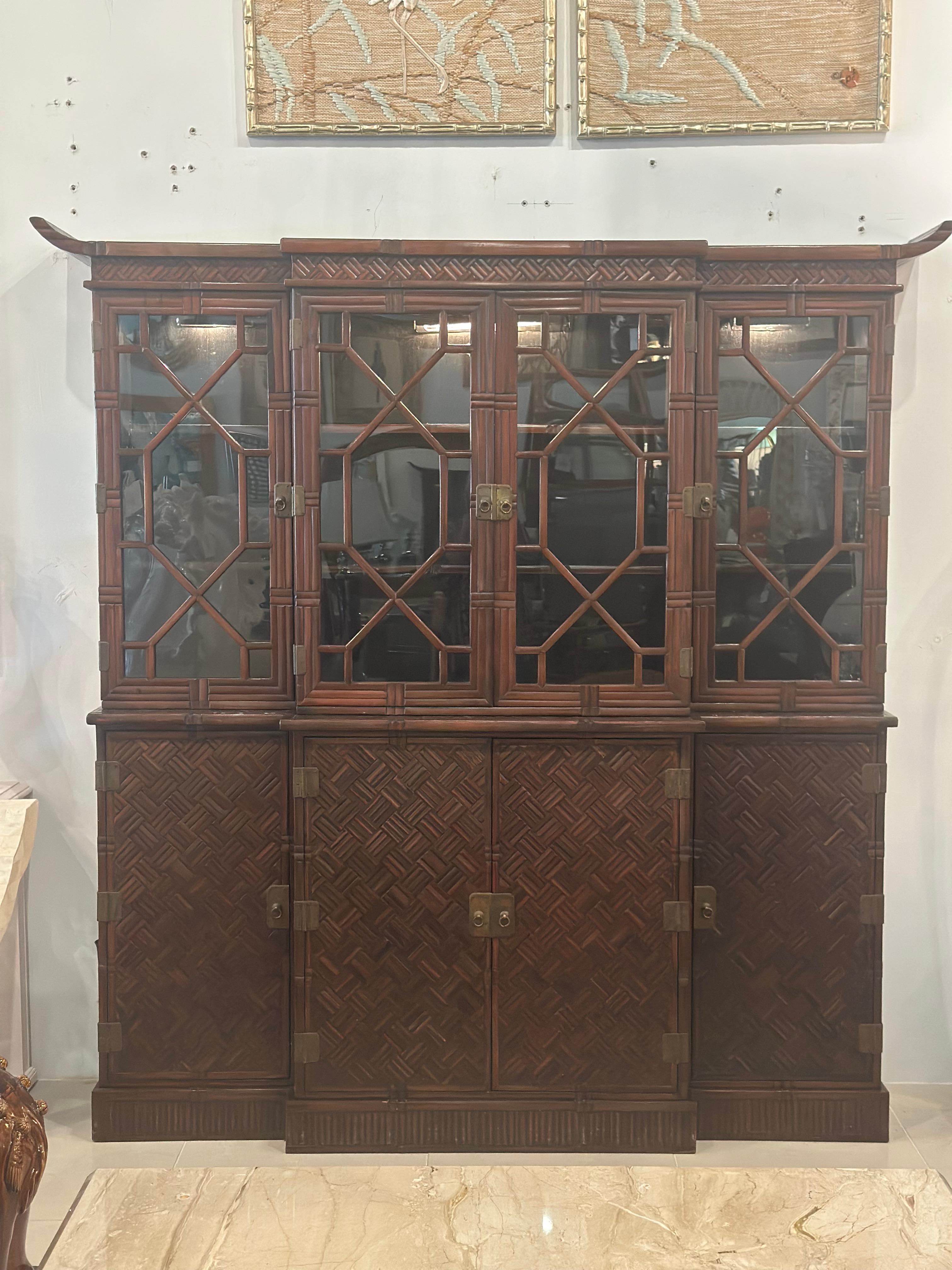 Vajilla Pagoda de Caoba de imitación de bambú y ratán tejida Maitland & Glascoe, años 50 en venta 6