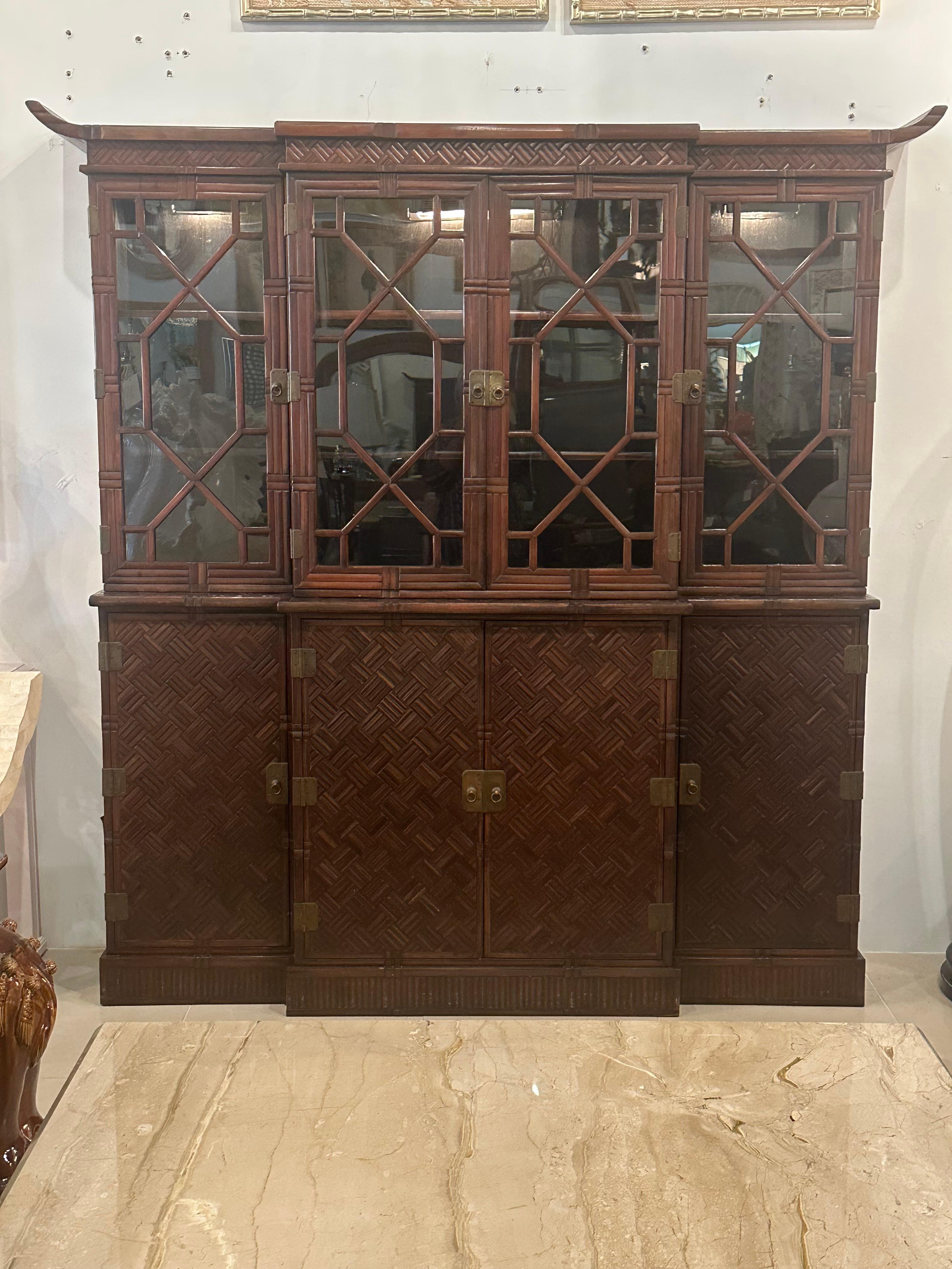 Vajilla Pagoda de Caoba de imitación de bambú y ratán tejida Maitland & Glascoe, años 50 en venta 7