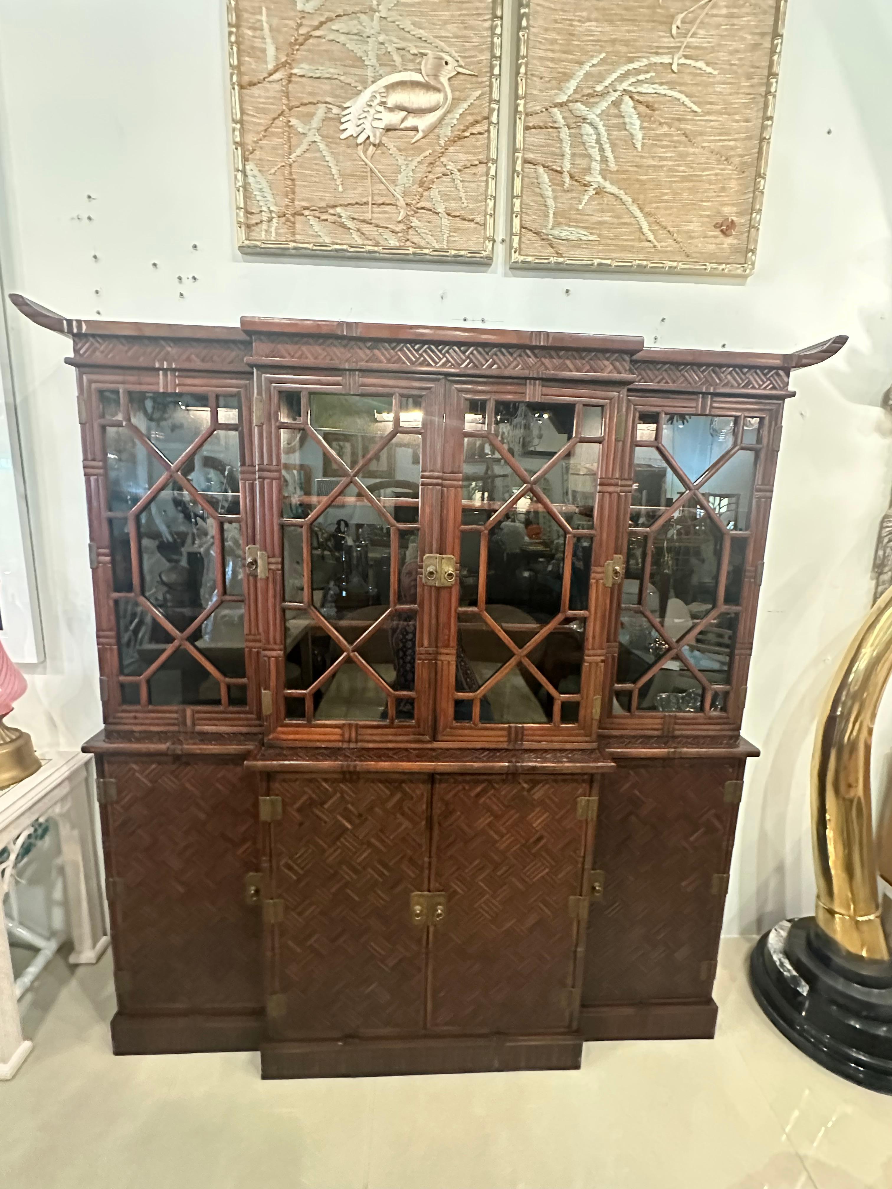 Vajilla Pagoda de Caoba de imitación de bambú y ratán tejida Maitland & Glascoe, años 50 en venta 8
