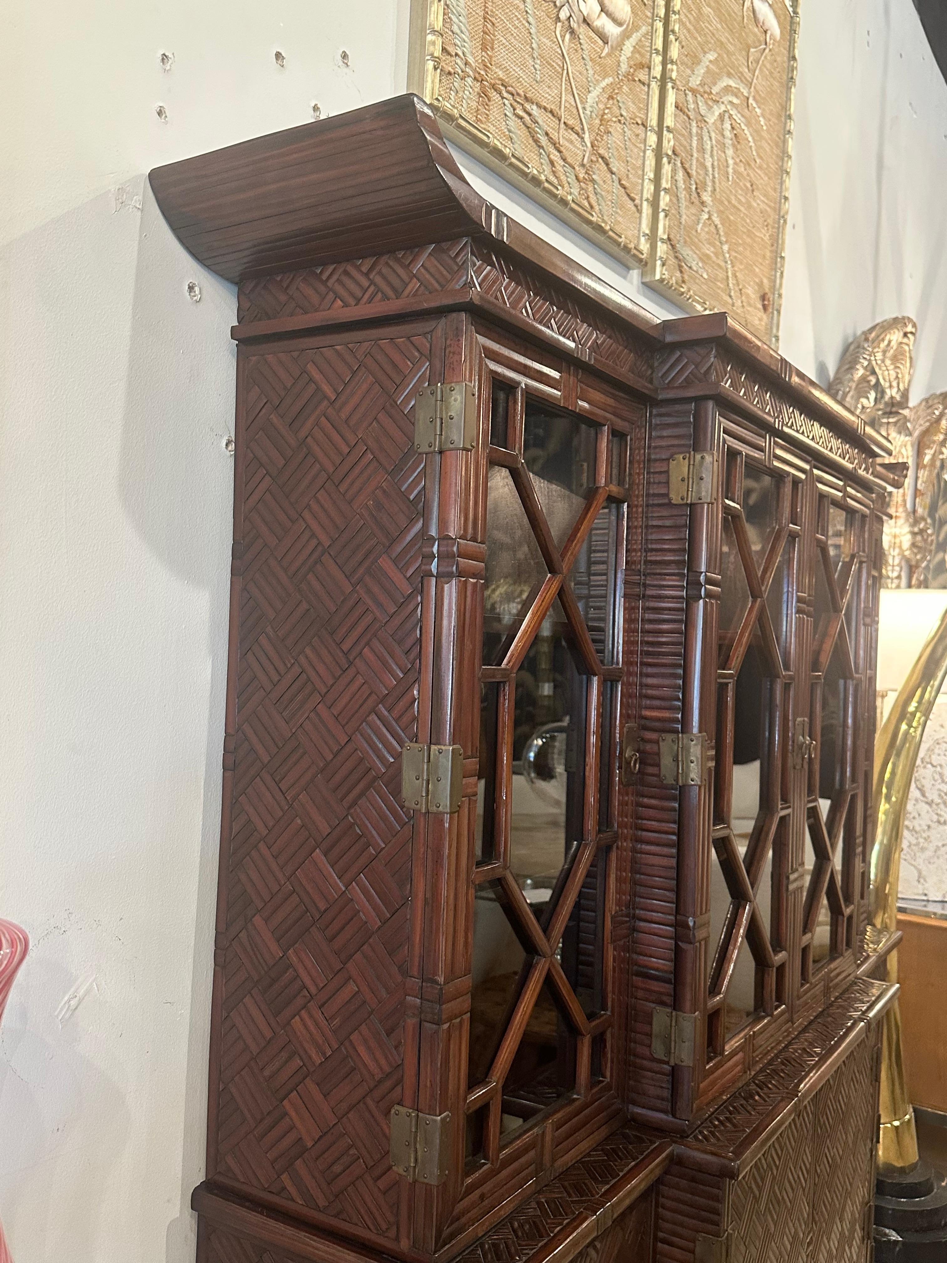Vajilla Pagoda de Caoba de imitación de bambú y ratán tejida Maitland & Glascoe, años 50 en venta 10
