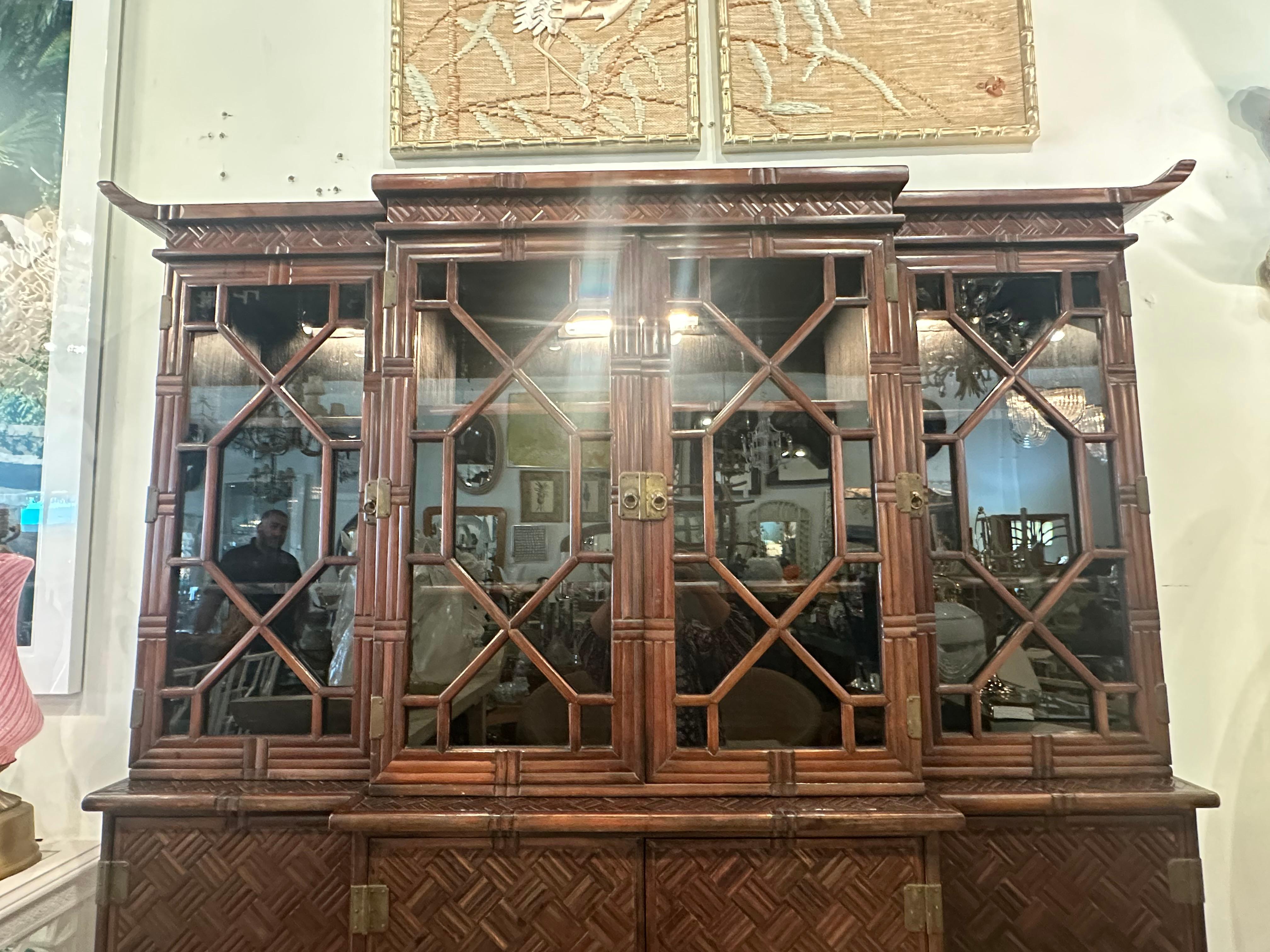 Vajilla Pagoda de Caoba de imitación de bambú y ratán tejida Maitland & Glascoe, años 50 en venta 11