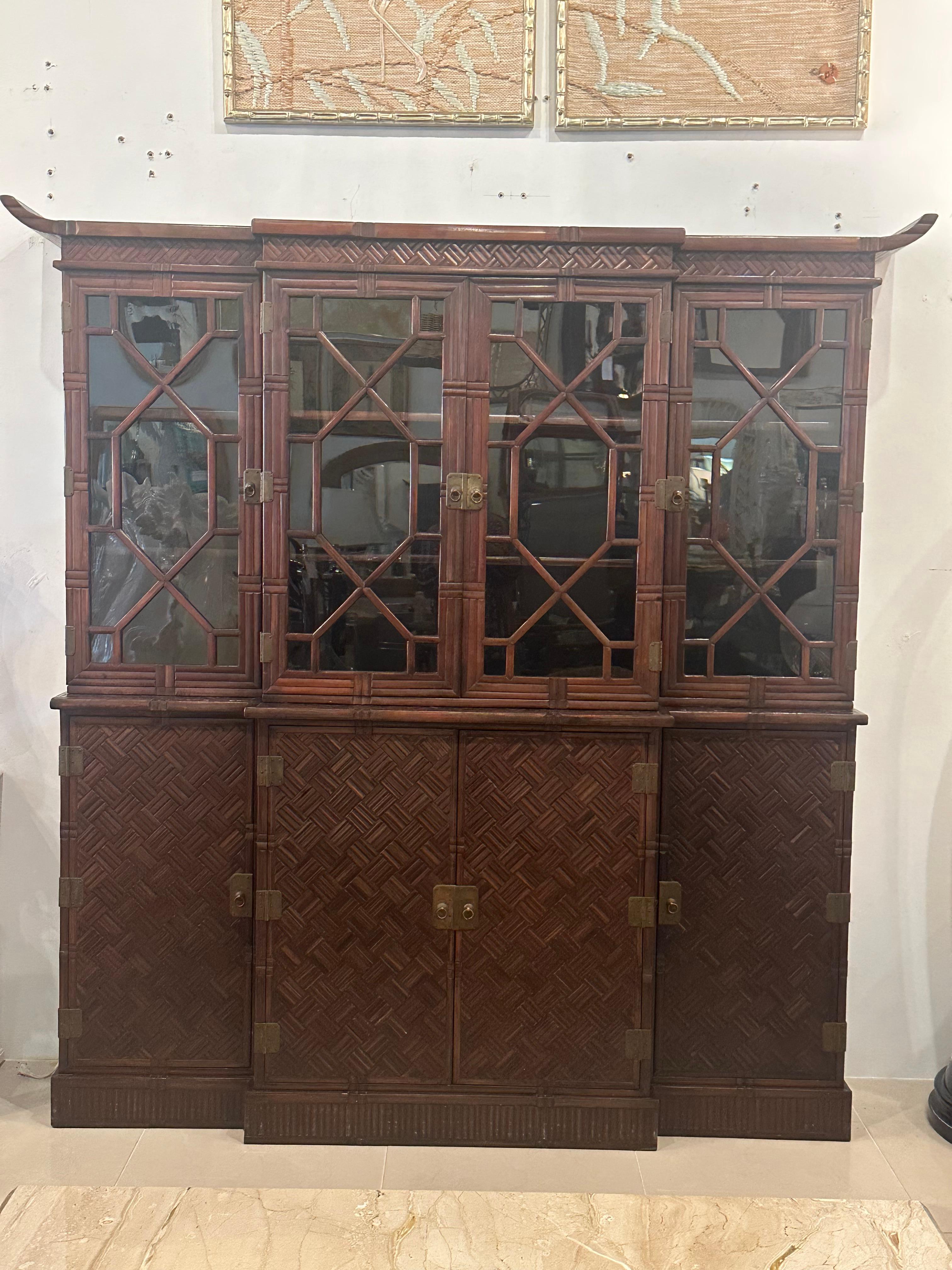 Vajilla Pagoda de Caoba de imitación de bambú y ratán tejida Maitland & Glascoe, años 50 en venta 12