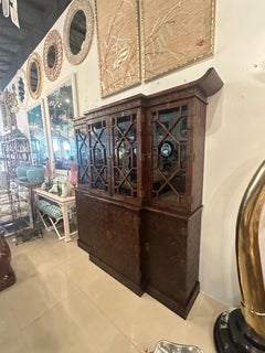 1950s Maitland & Glascoe Woven Faux Bamboo Rattan Mahogany Pagoda China Cabinet