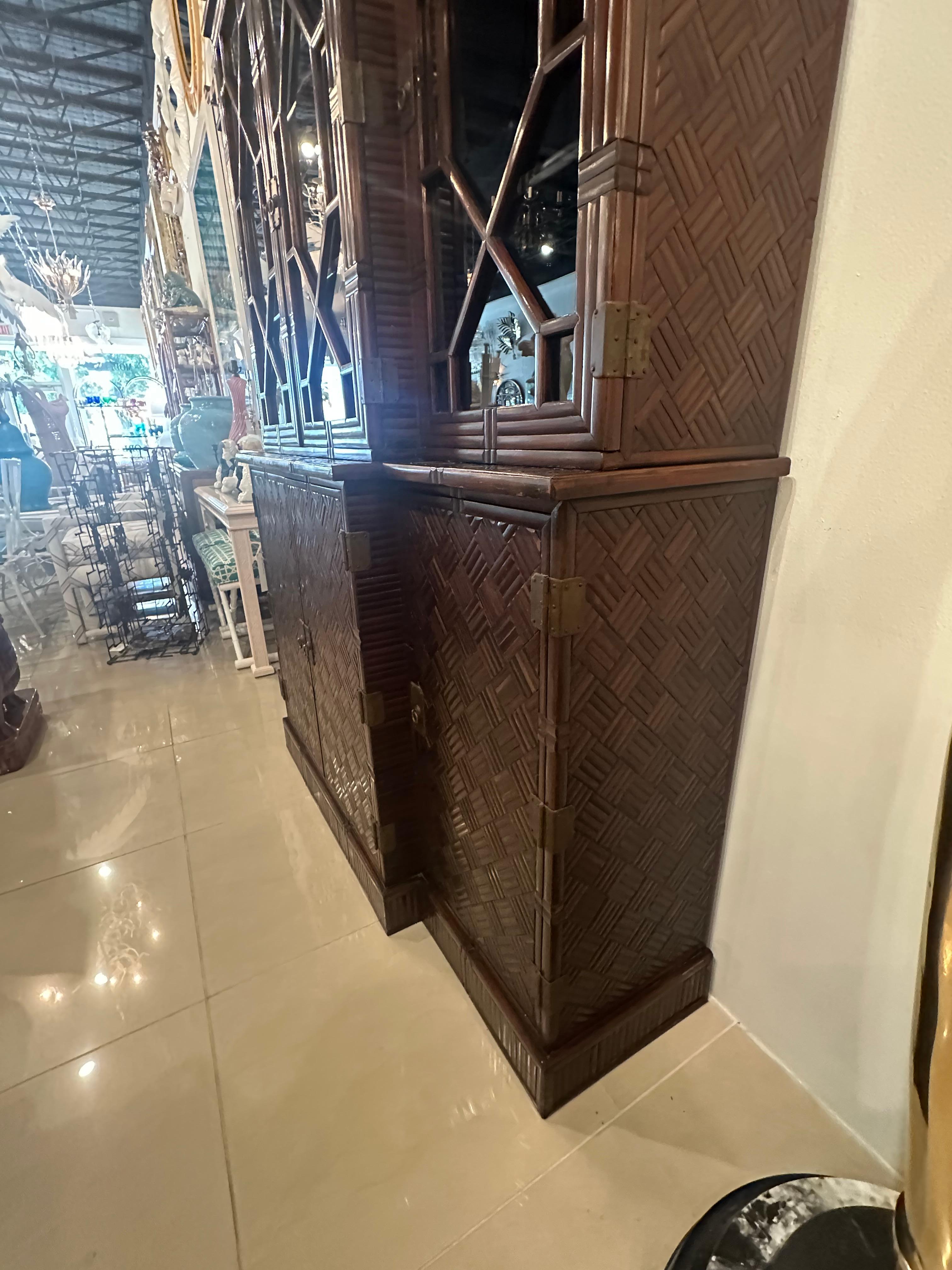 Vajilla Pagoda de Caoba de imitación de bambú y ratán tejida Maitland & Glascoe, años 50 en venta 13