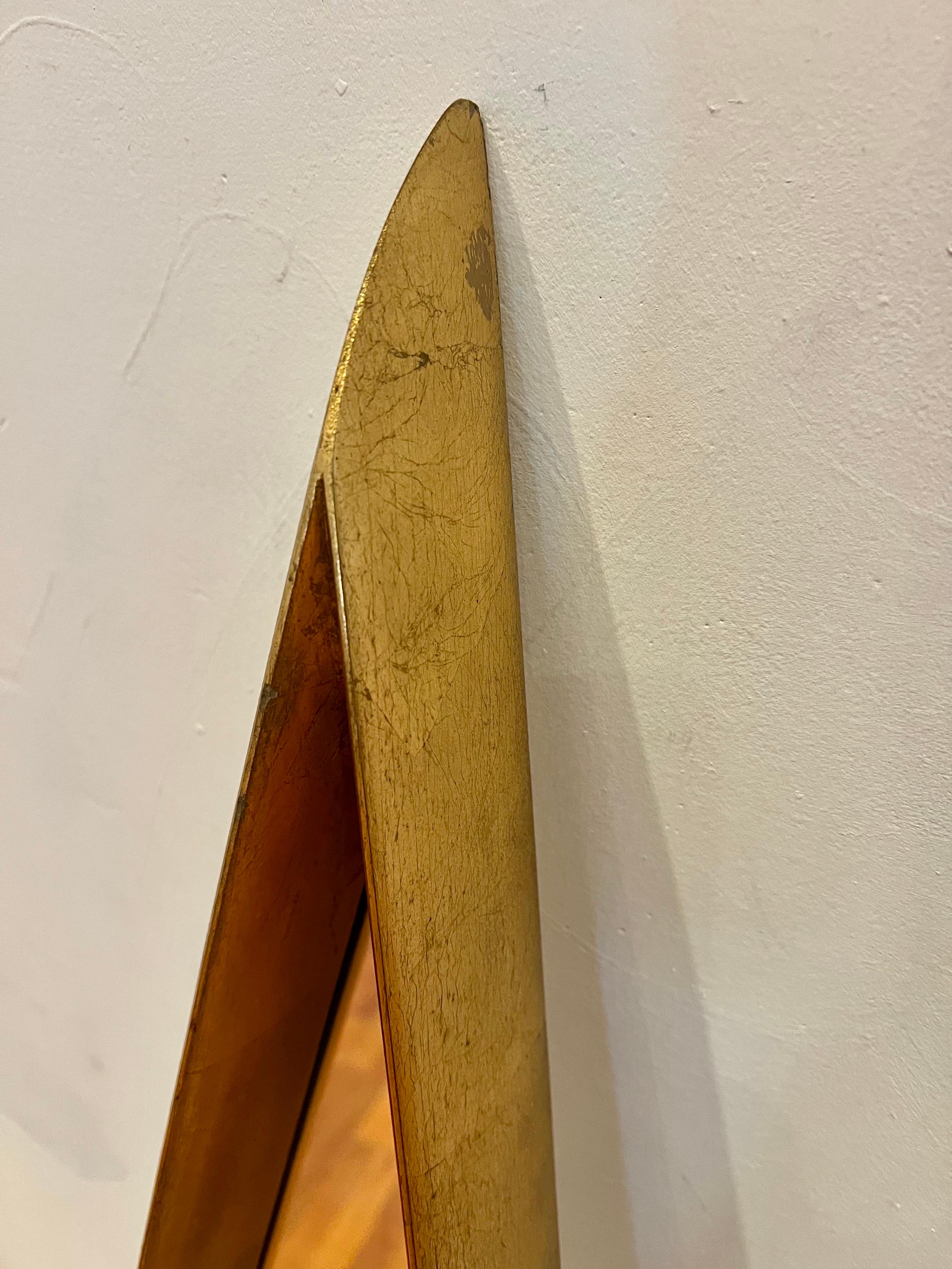 1950's  Majestic Italian Gold Guild Leaf Rare Triangular Mirror In Good Condition For Sale In San Diego, CA