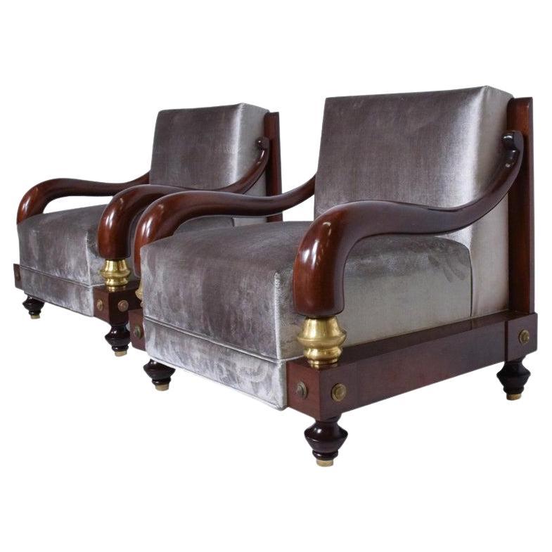 1950s Octavio Vidales Armchairs Mahogany Mexico City Restored For Sale