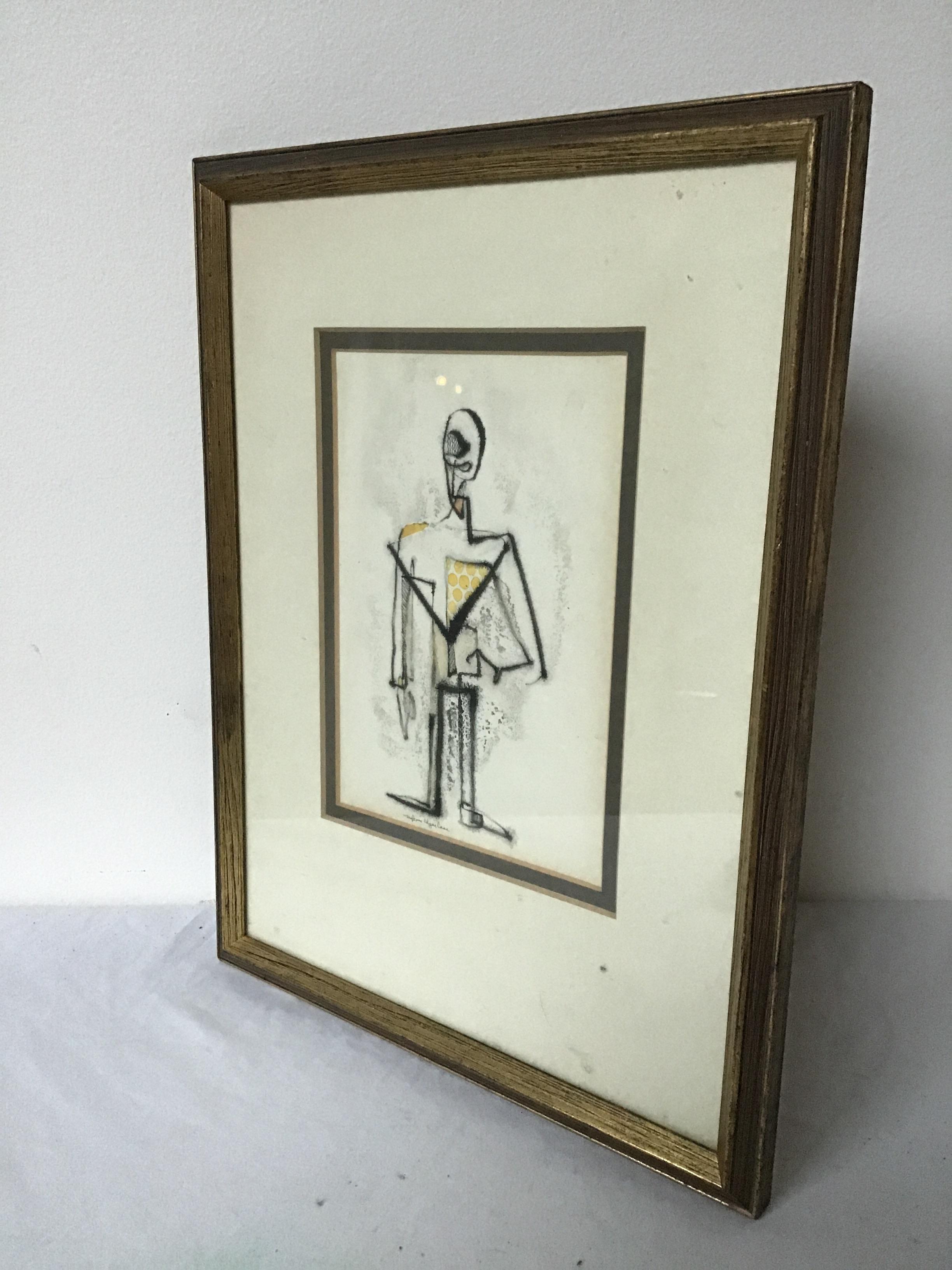 1950s Malcom Edgar Case Ink and Watercolor on Paper of a Man 3