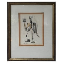 1950s Malcom Edgar Case Ink and Watercolor on Paper of a Man