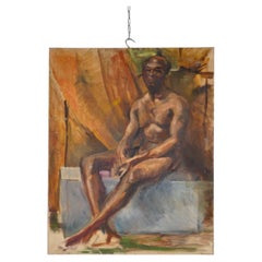 1950s Male Nude Oil On Canvas Painting