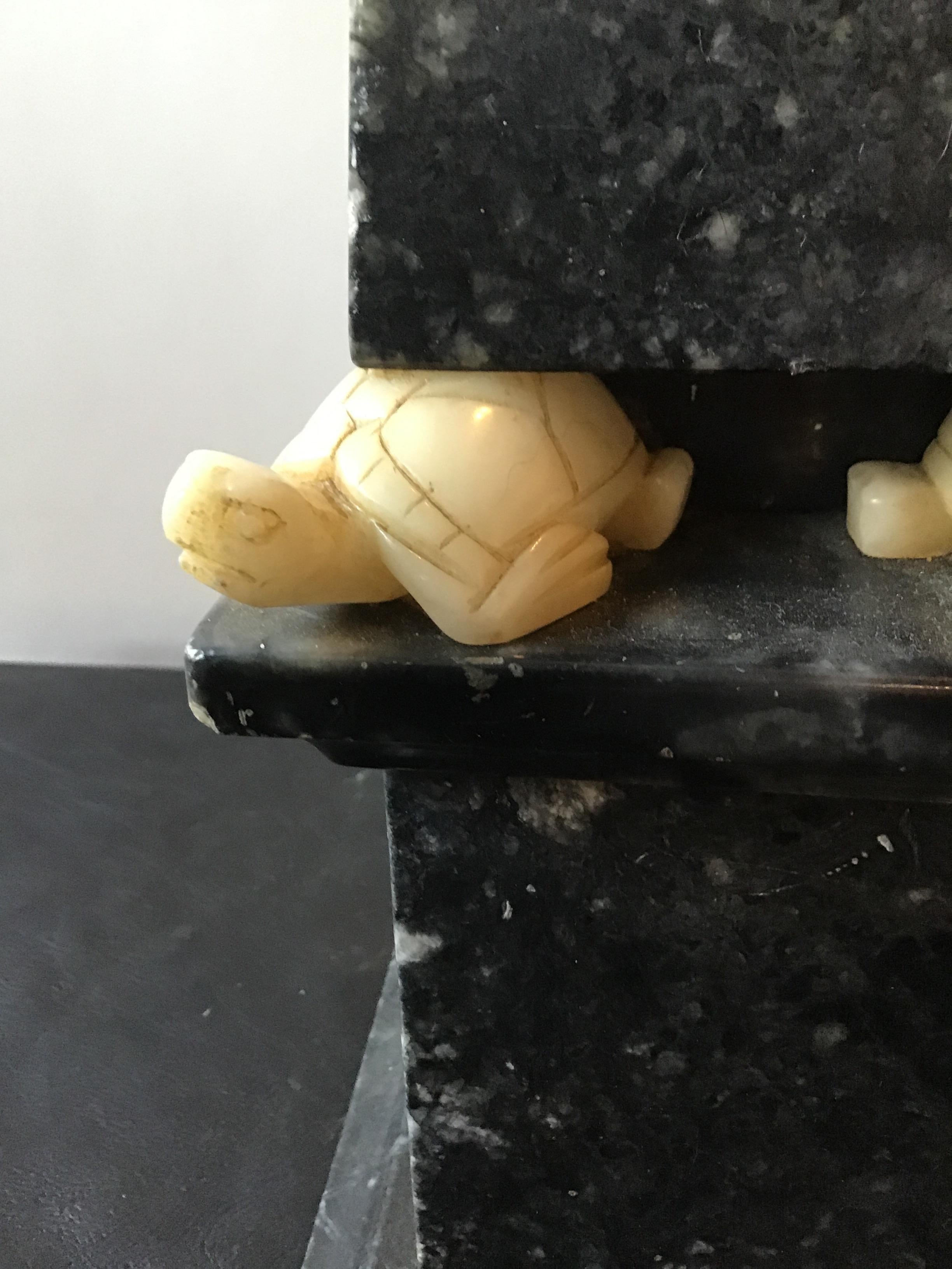 Mid-20th Century 1950s Marble Obelisk Lamp with Jade Turtles For Sale
