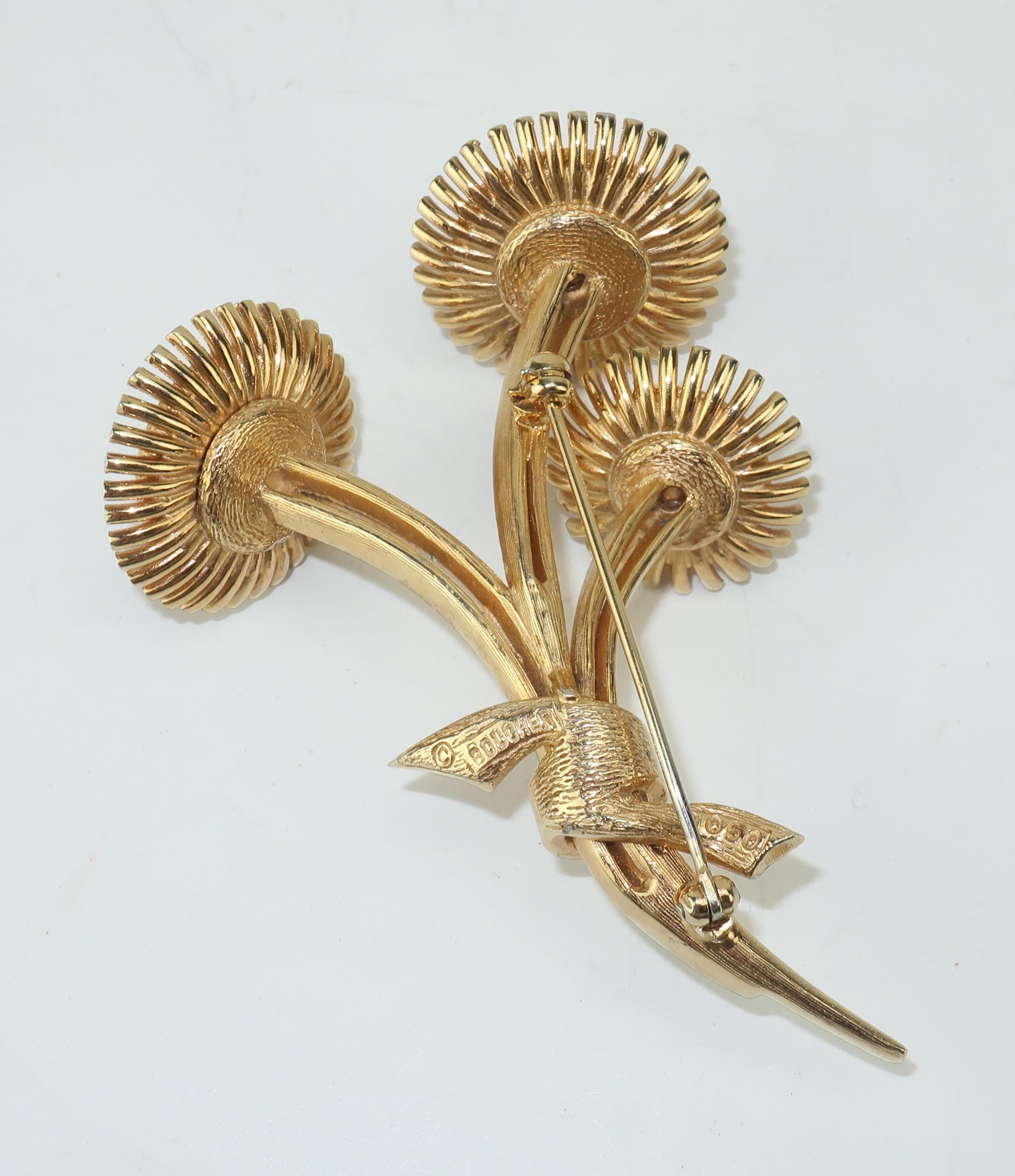 1950's Marcel Boucher Gold Tone Coral Flower Brooch 2