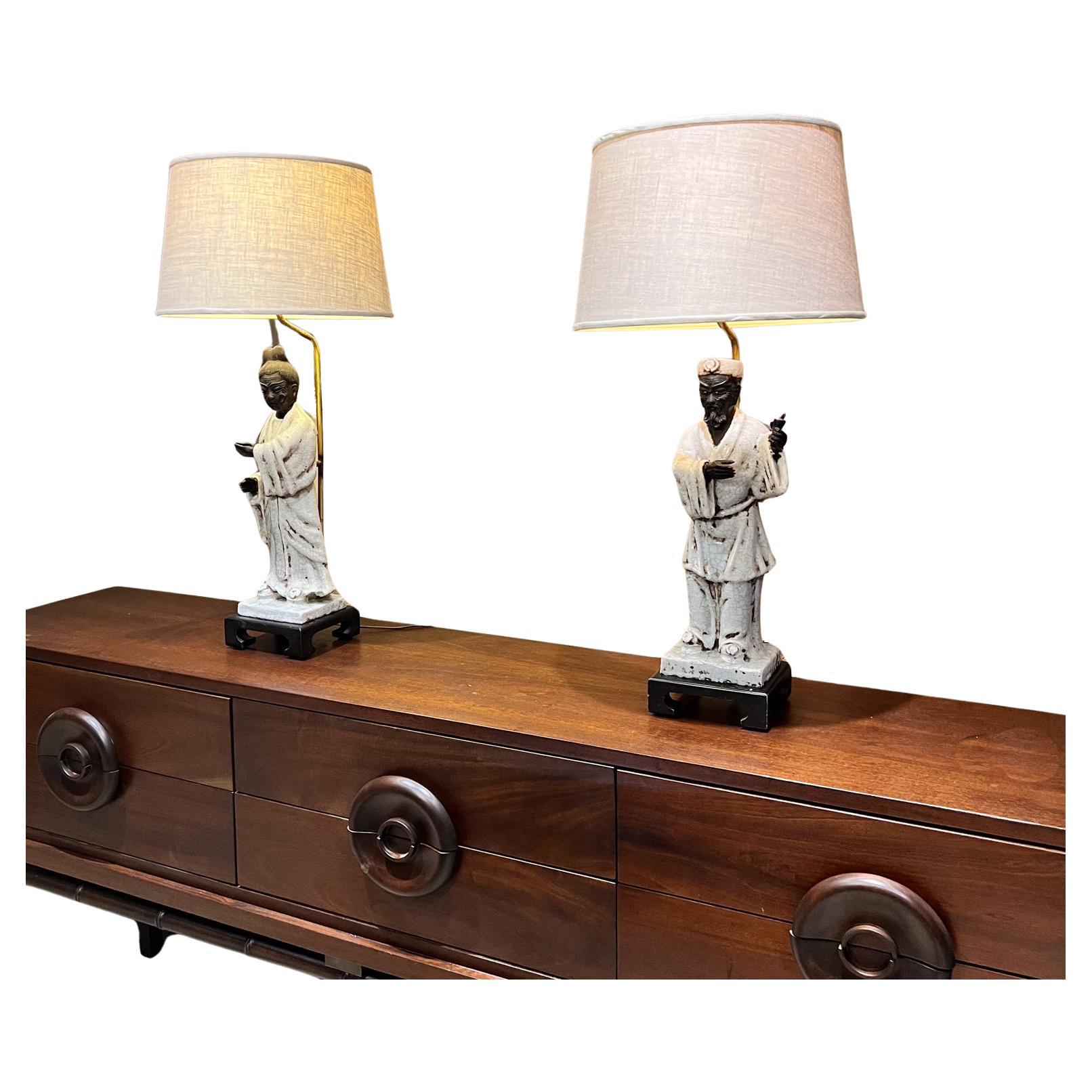 1950s Marcello Fantoni Asian Figural Table Lamps Italy For Sale