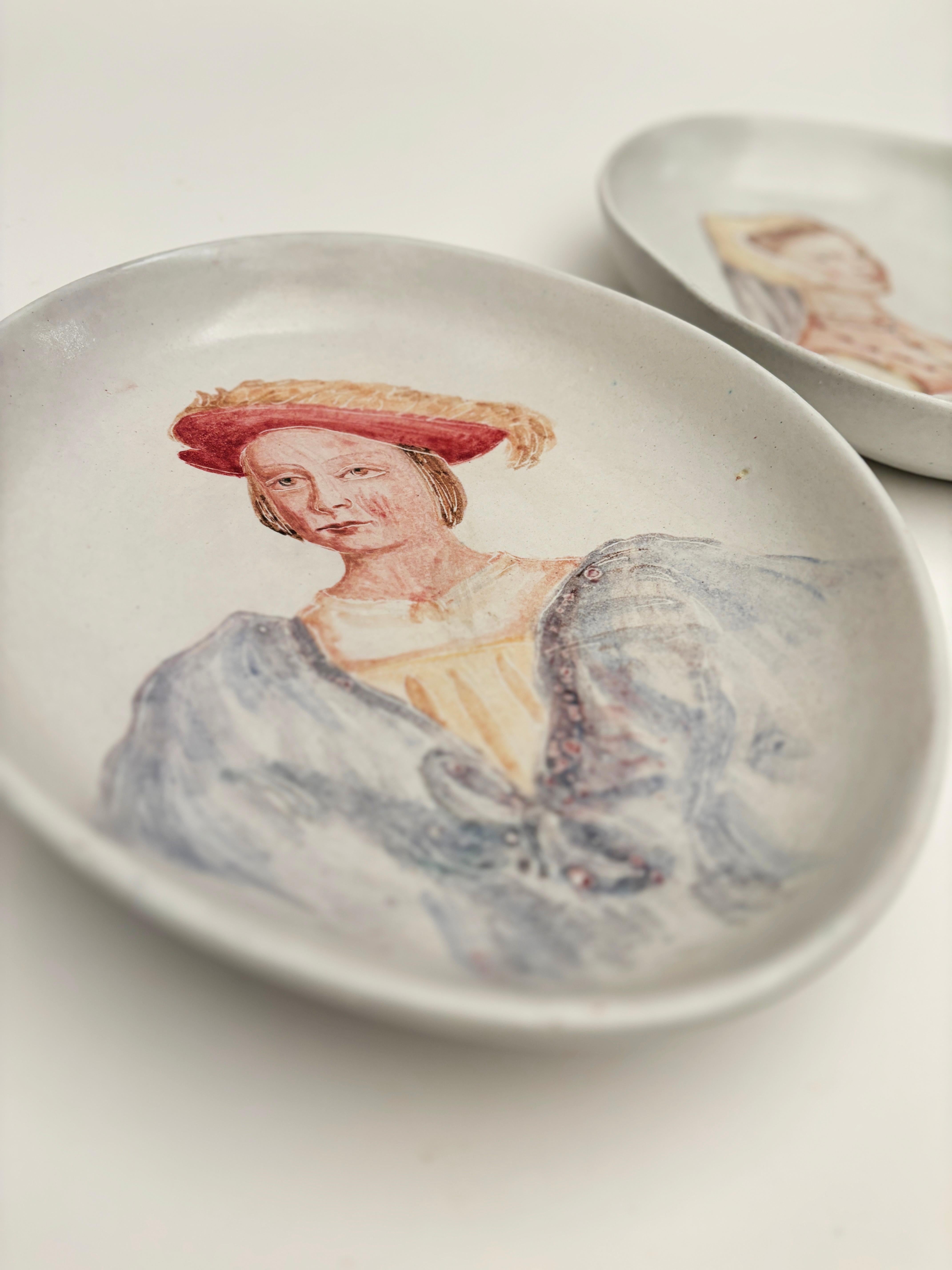 1950's Marcello Fontani Hand-painted Ceramic Portrait Plates a Pair 7