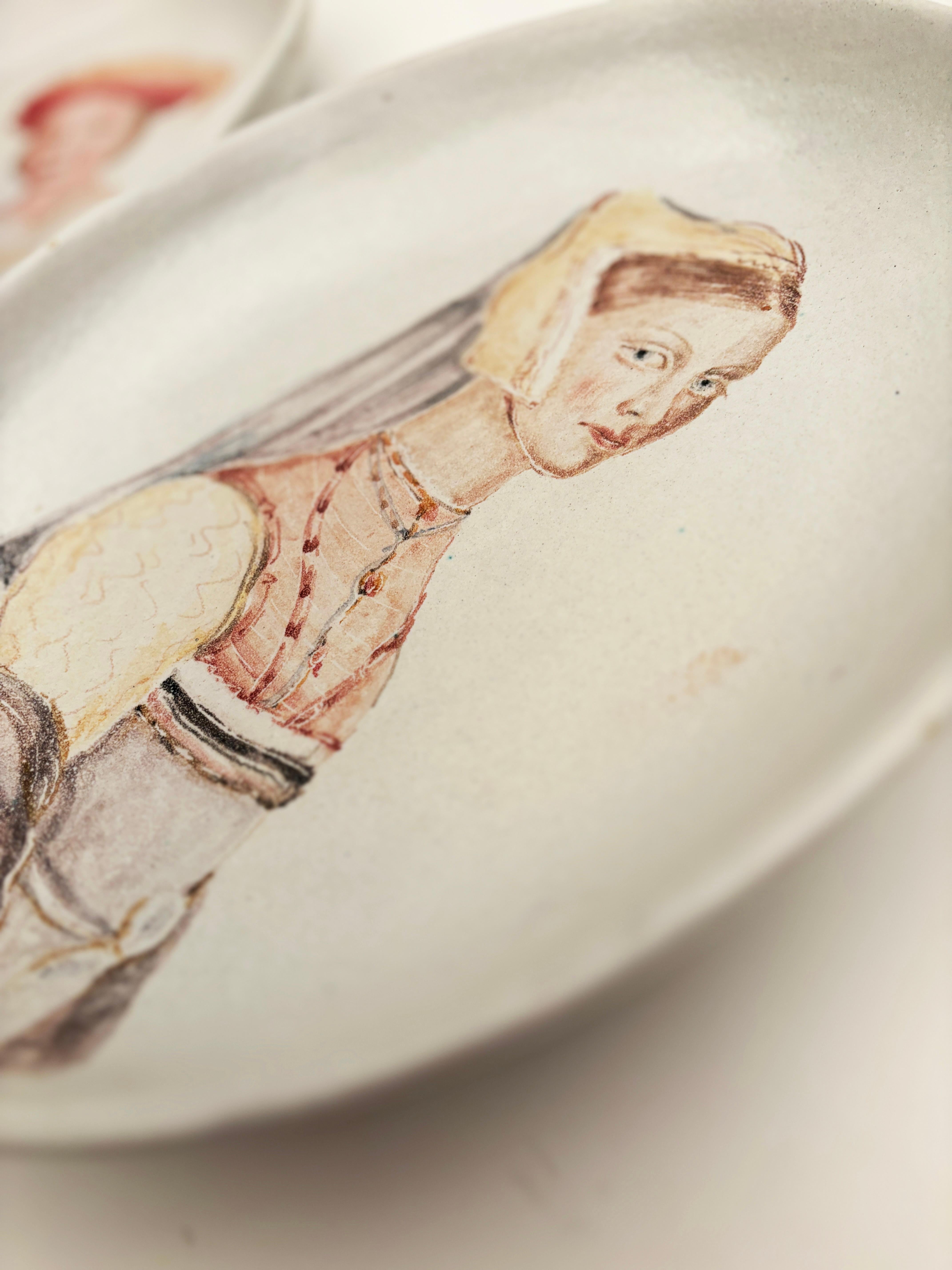 1950's Marcello Fontani Hand-painted Ceramic Portrait Plates a Pair 8