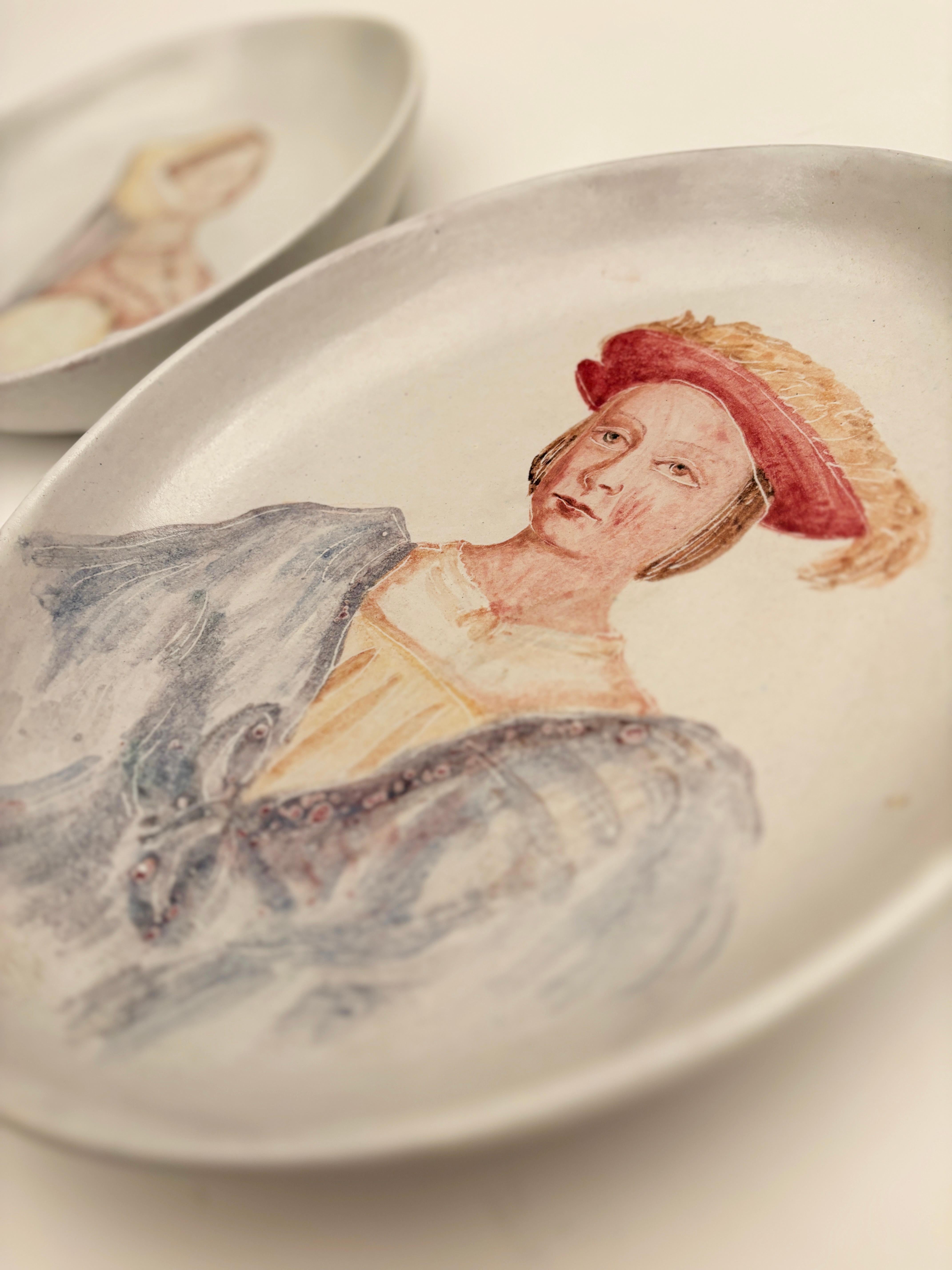 1950's Marcello Fontani Hand-painted Ceramic Portrait Plates a Pair 9
