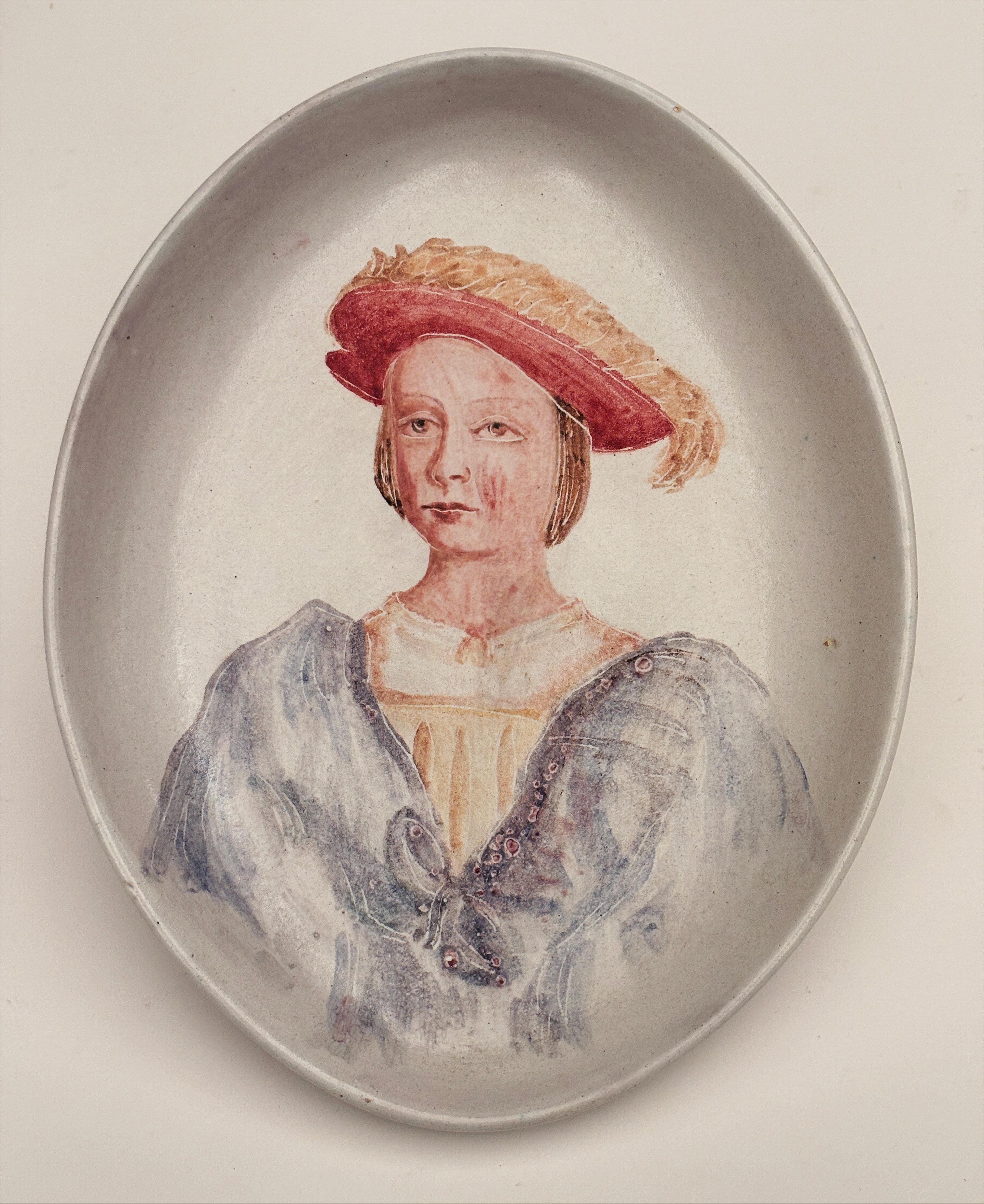 20th Century 1950's Marcello Fontani Hand-painted Ceramic Portrait Plates a Pair
