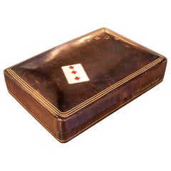 1950s Mares-Rapallá Leather Playing Card Box with a Playing Card Motif, Spain.