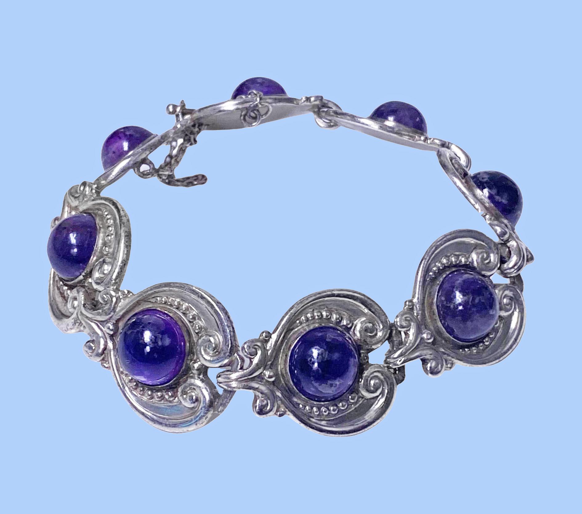 1950's Margot de Taxco Sterling Silver Amethyst Bracelet In Good Condition In Toronto, ON