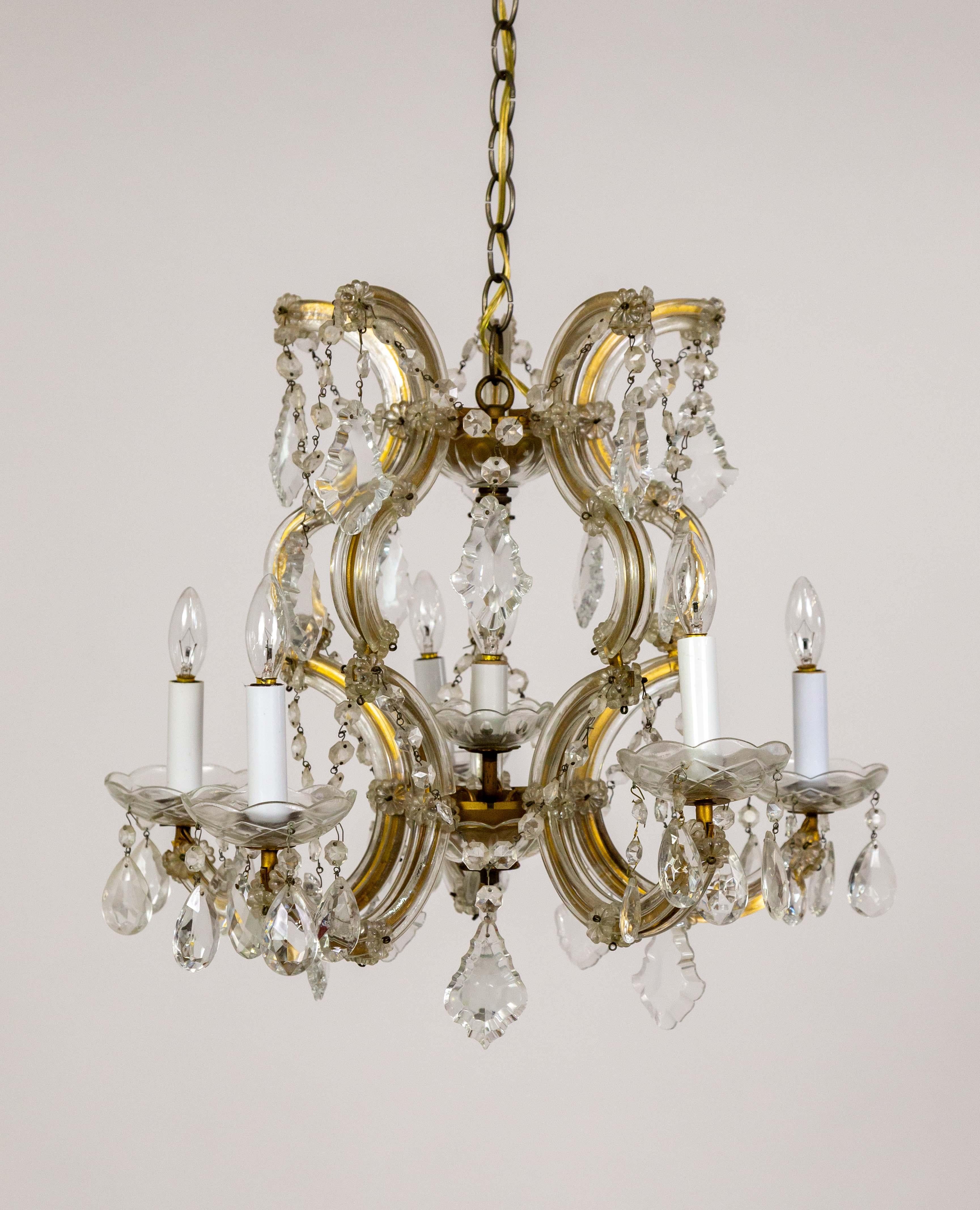 Milieu du XXe siècle Lustre Maria Theresa à 6 lumières des années 1950 en vente