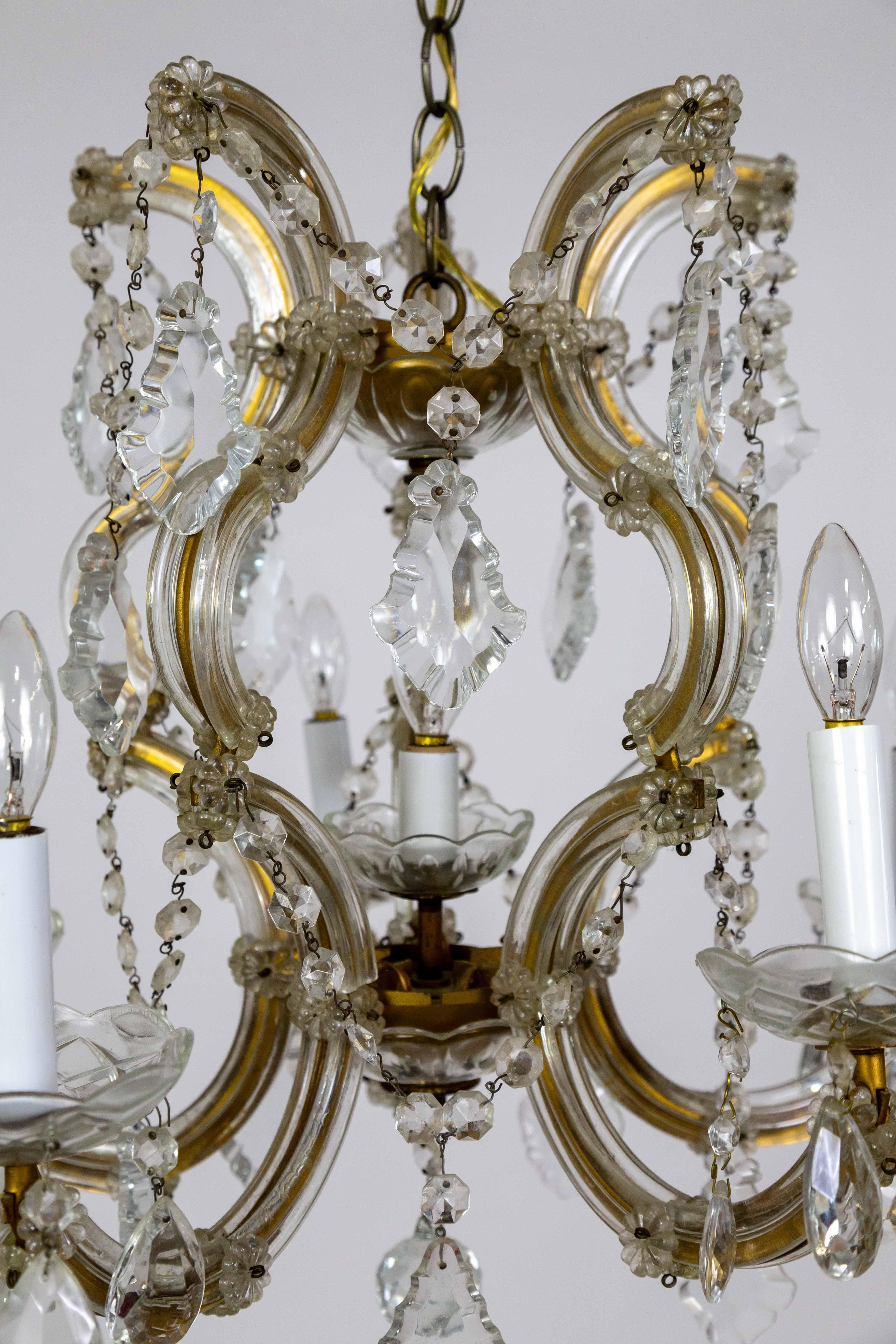 Laiton Lustre Maria Theresa à 6 lumières des années 1950 en vente