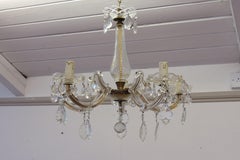 1950s Maria Theresa Glass Crystal Leaves 5-Light Glass Chandelier