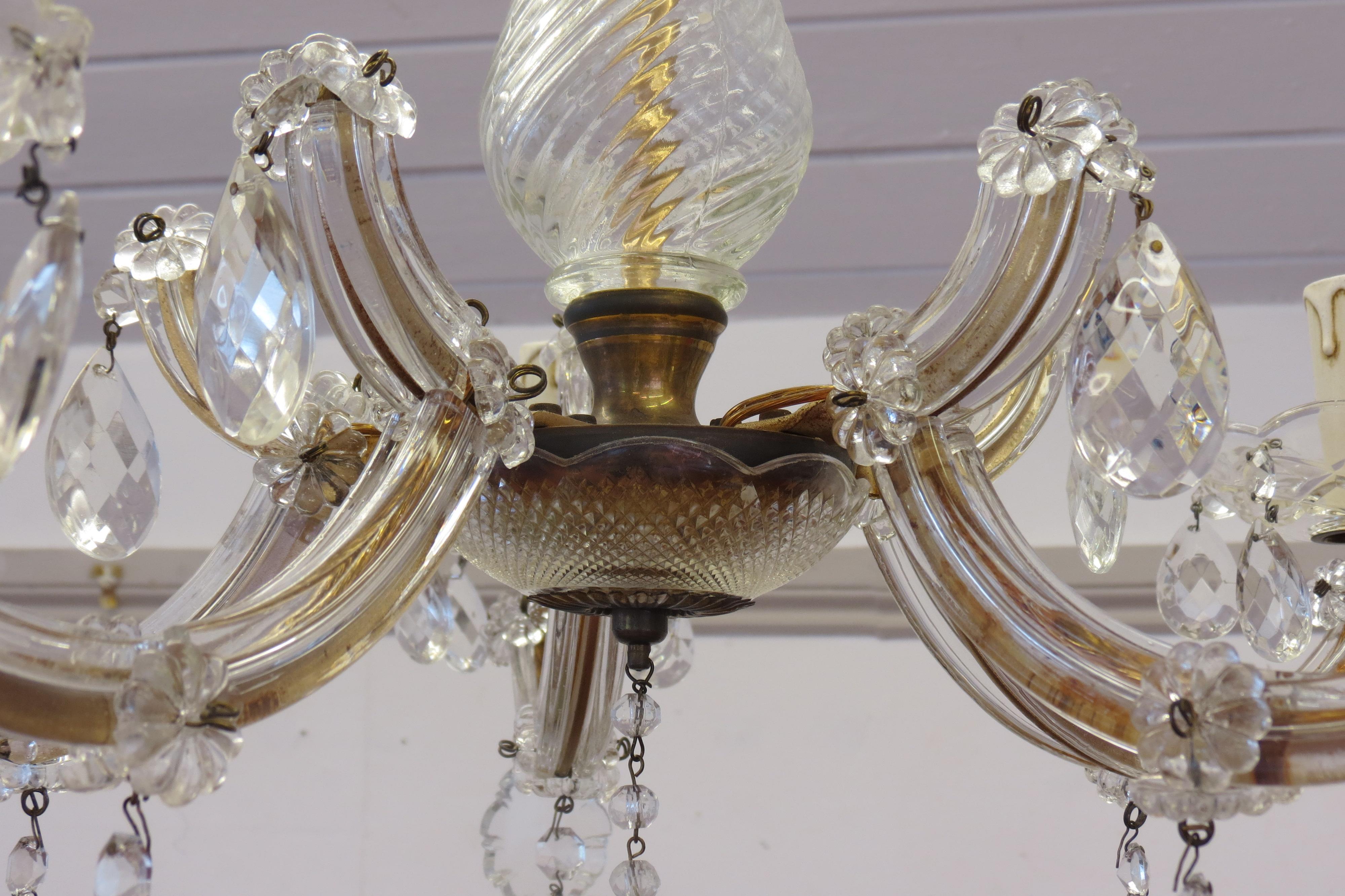 1950s Maria Theresa Glass Crystal Leaves 5-Light Glass Chandelier 2