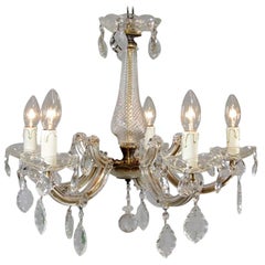 Vintage 1950s Maria Theresa Glass Crystal Leaves 5-Light Glass Chandelier