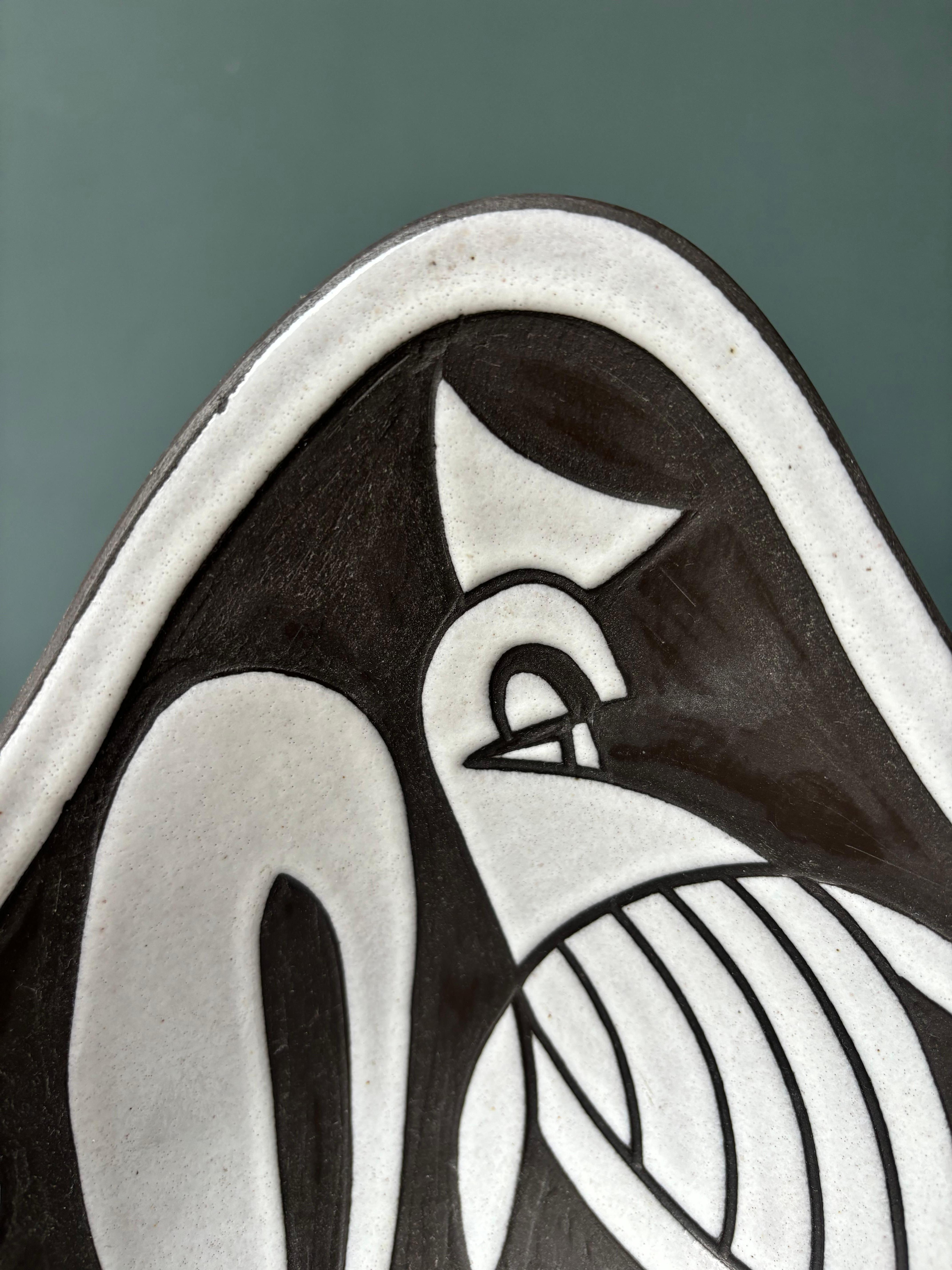 1950s Marianne Starck Triangular Black White Handmade Bowl, 1950s For Sale 4