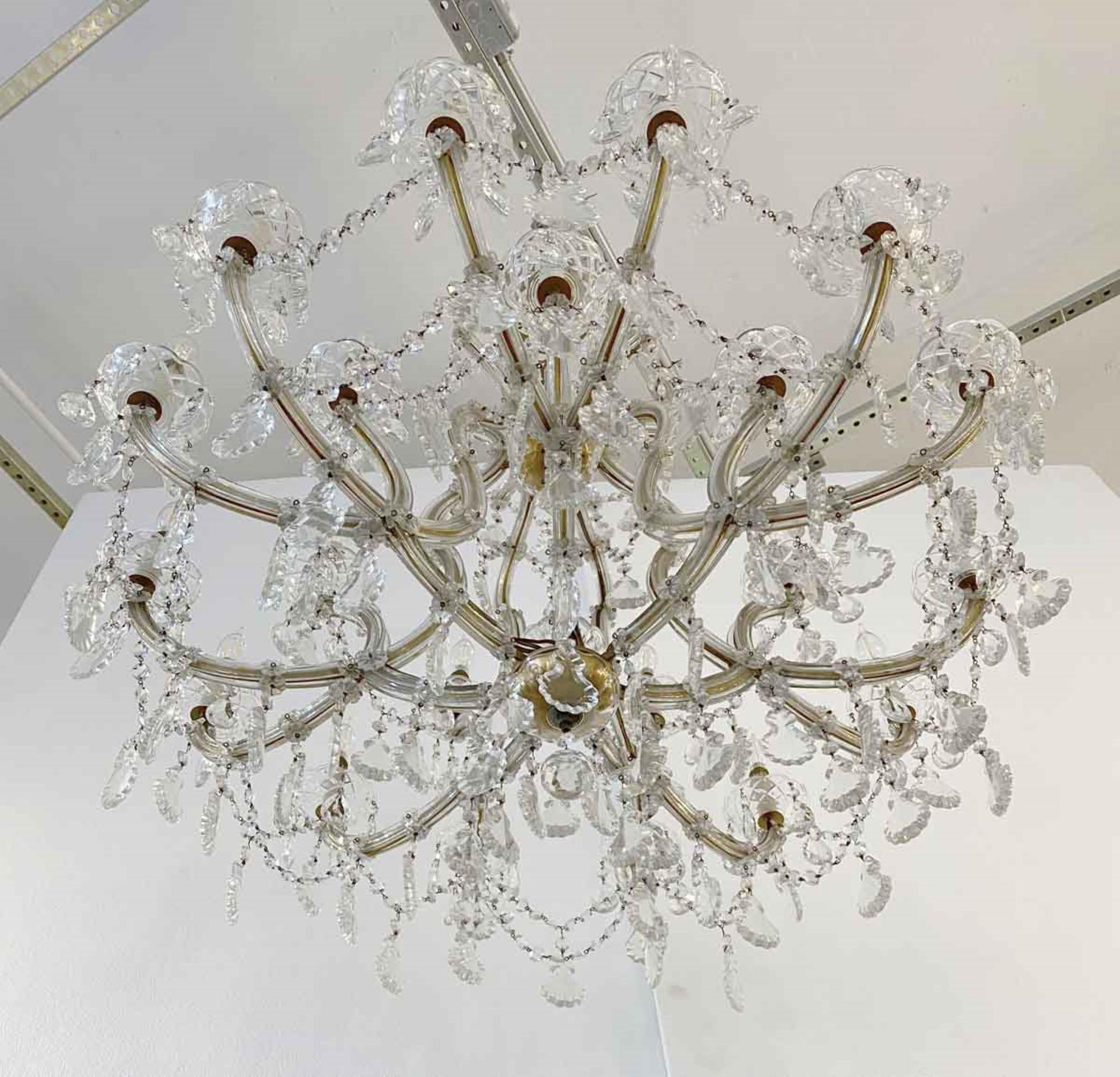 Baroque 1950s Marie Therese Crystal Chandelier 21 Arms Substantial Size Antique