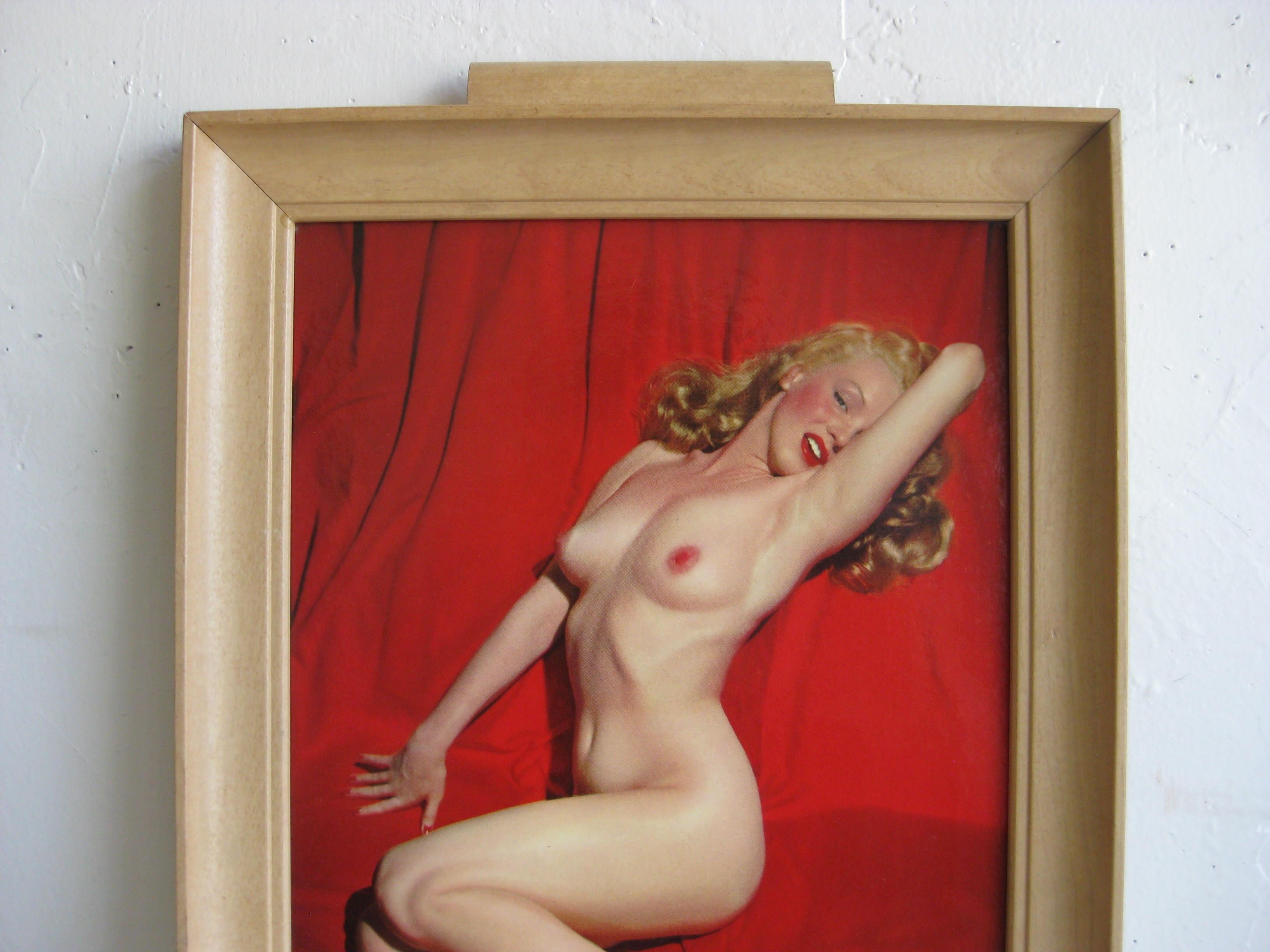 Vintage bar serving tray featuring Marilyn Monroe on red velvet, titled 