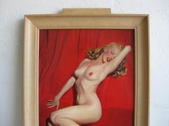 1950s Marilyn Monroe Red Velvet Pin-Up "Golden Dreams" Playboy Bar Serving Tray
