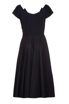 1950s Marjorie Montgomery Black Cotton Novelty 3D Hand Painted Fish Print Dress