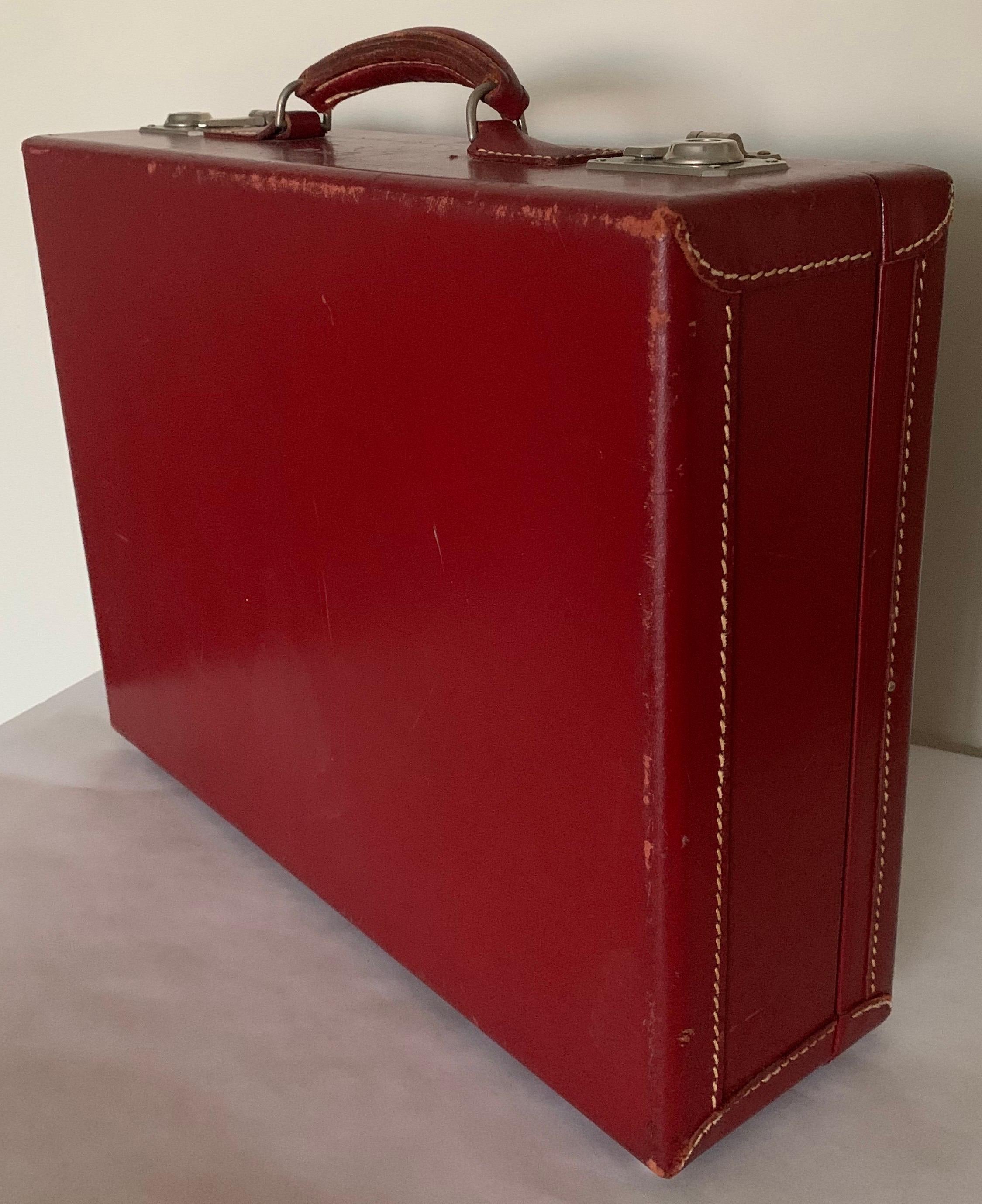 American 1950s Mark Cross Red Leather Suitcase