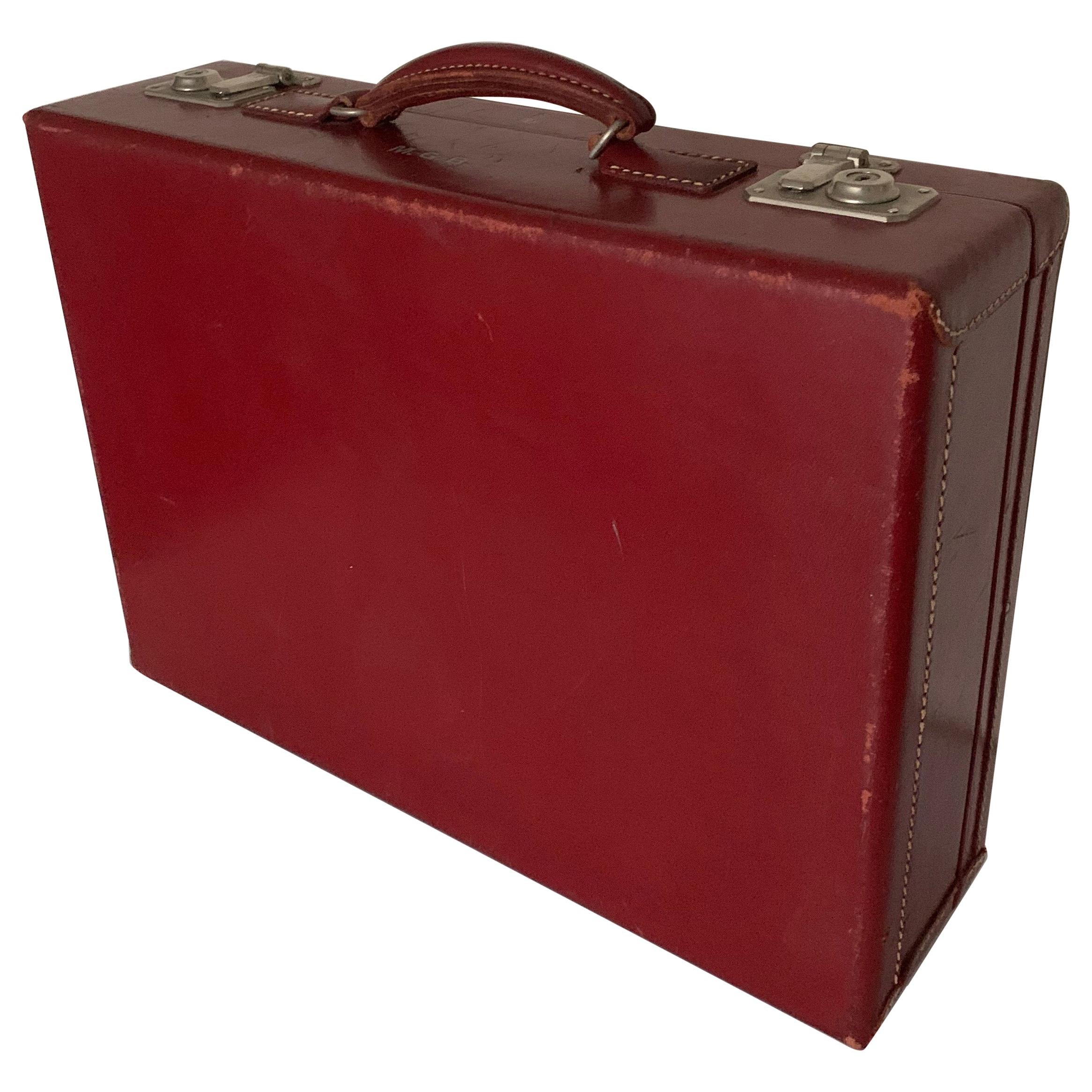 1950s Mark Cross Red Leather Suitcase