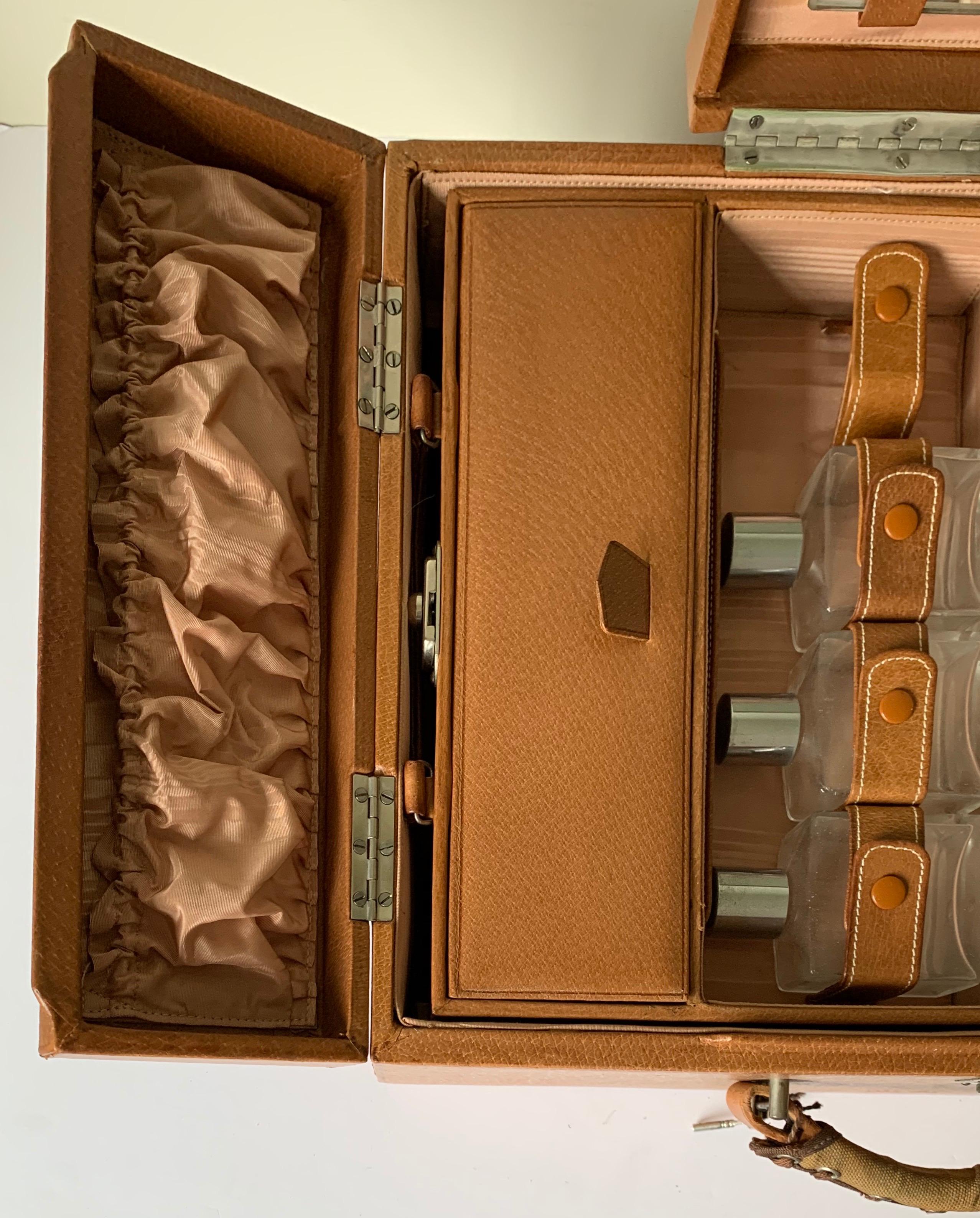 1950s Mark Cross Tan Leather Travel Dual Vanity Train Case 6