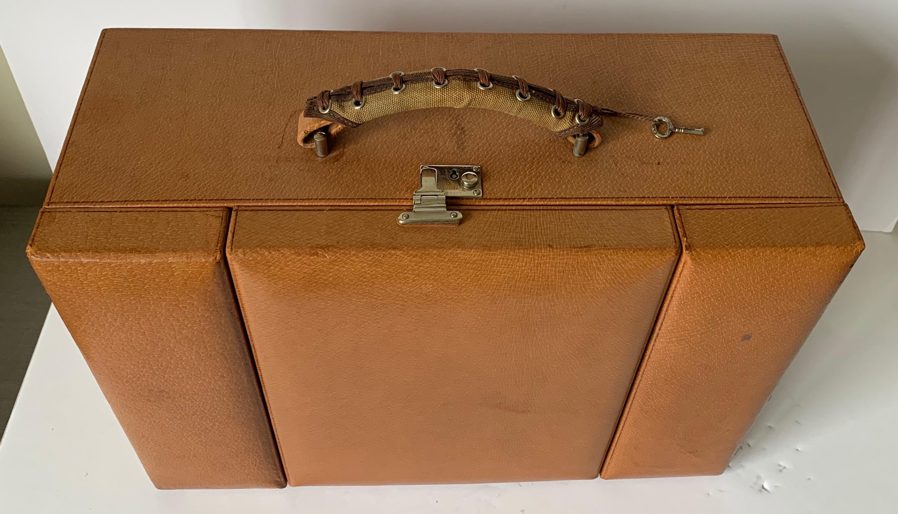 American 1950s Mark Cross Tan Leather Travel Dual Vanity Train Case