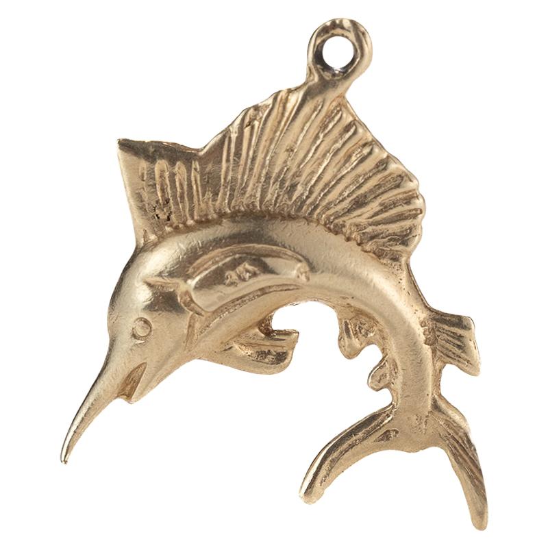 1950s Marlin Fish Charm in 14 Karat Yellow Gold For Sale