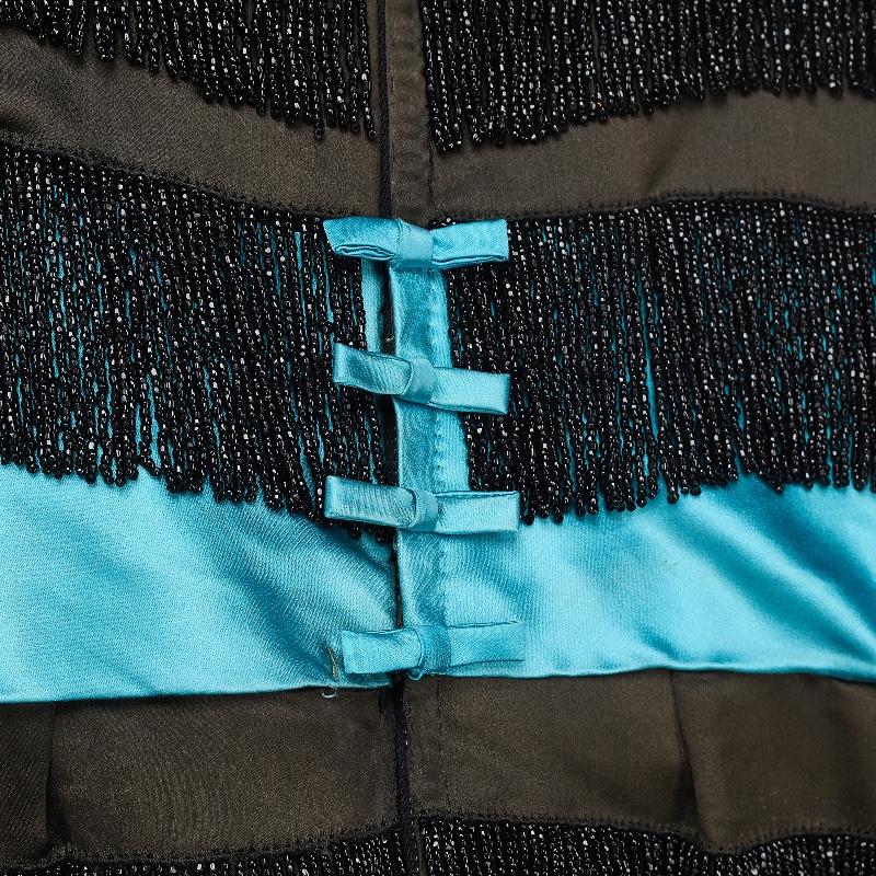 1950s Martha Boutique Robe à pompon perlé noir et turquoise Excellent état - En vente à London, GB