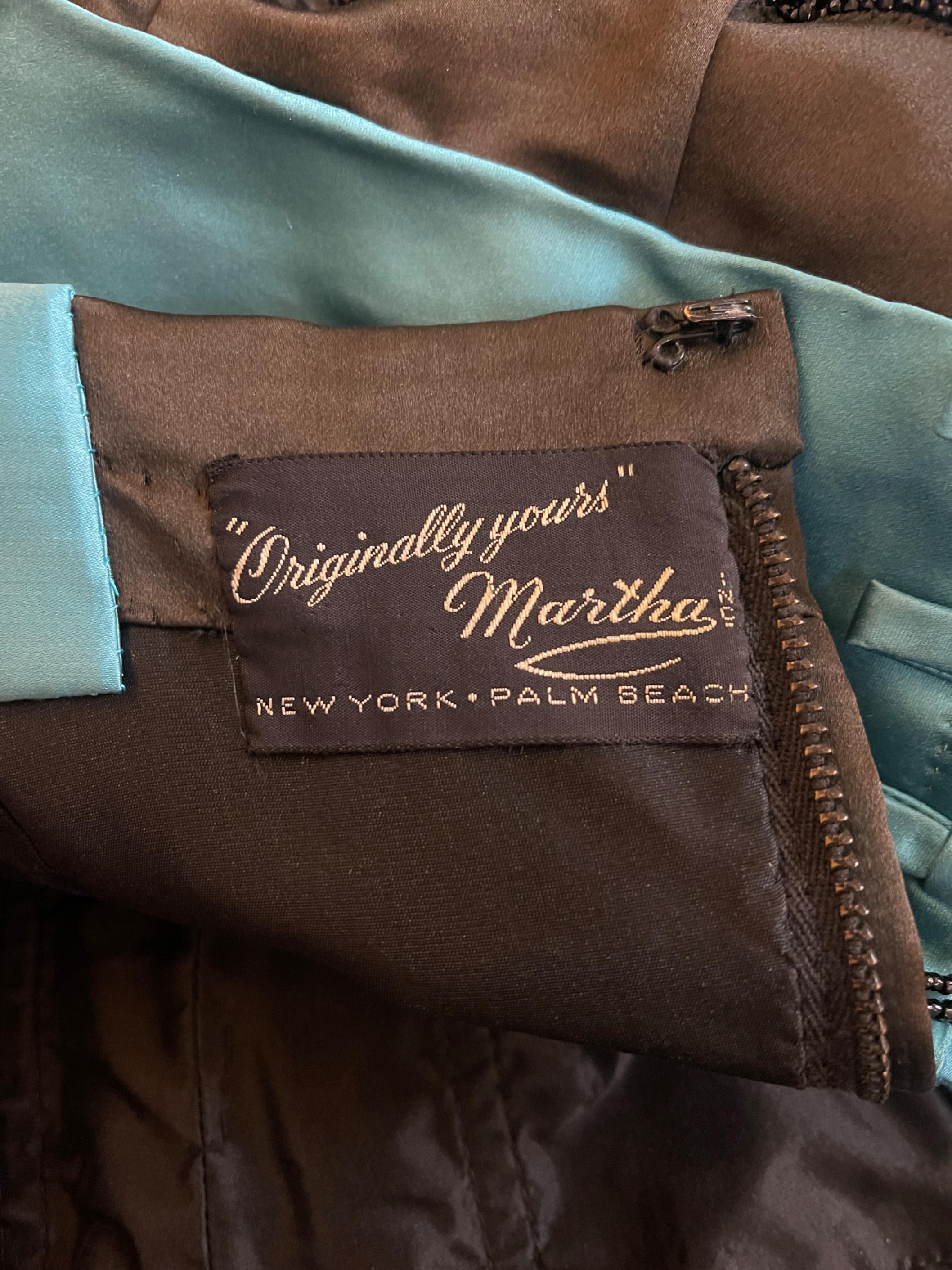 1950s Martha Boutique Robe à pompon perlé noir et turquoise Pour femmes en vente